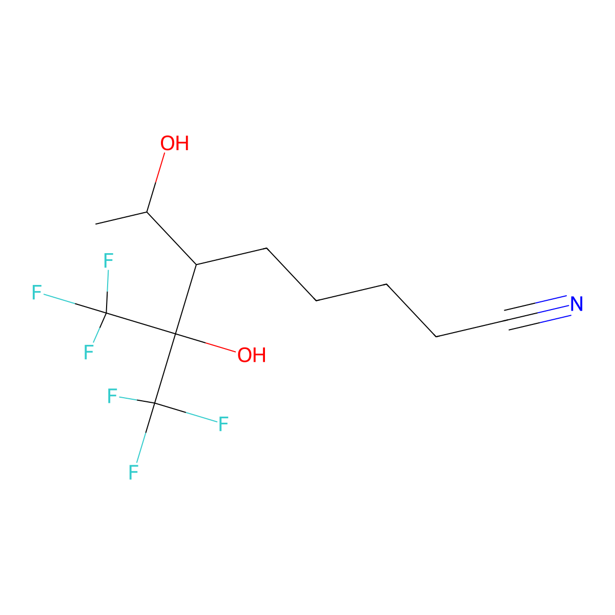 Octanenitrile, 7-hydroxy-6-(1,1,1,3,3,3-hexafluoro-2-hydroxy-2-propyl)- molecular structure, CAS 101858-32-6