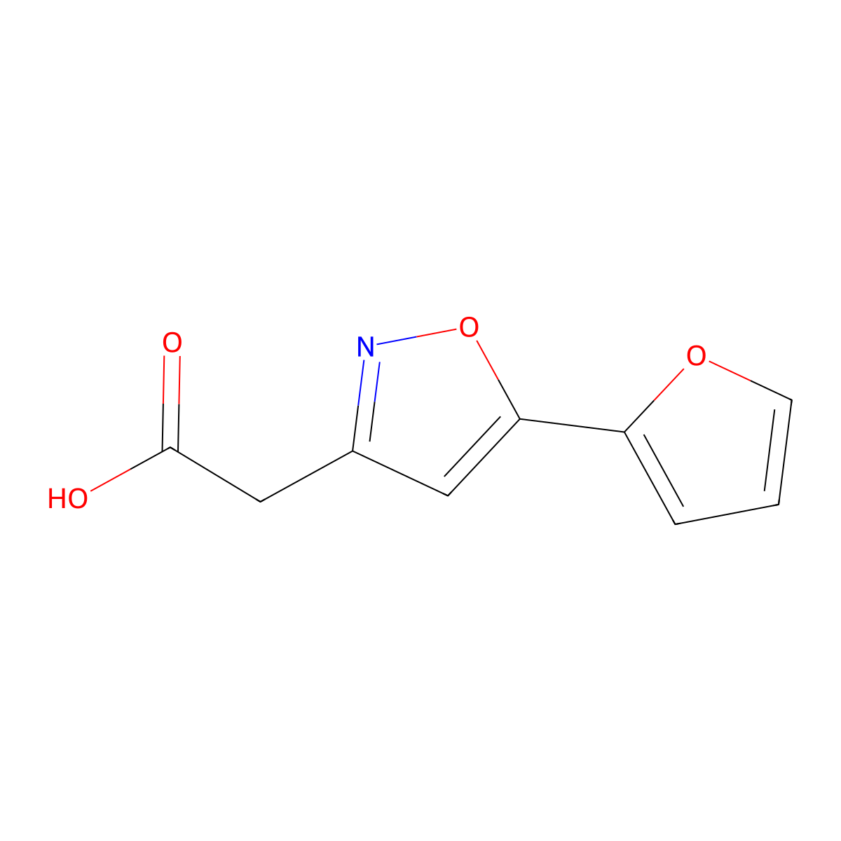 2-(5-(Furan-2-yl)-1,2-oxazol-3-yl)acetic acid molecular structure, CAS 1018584-57-0