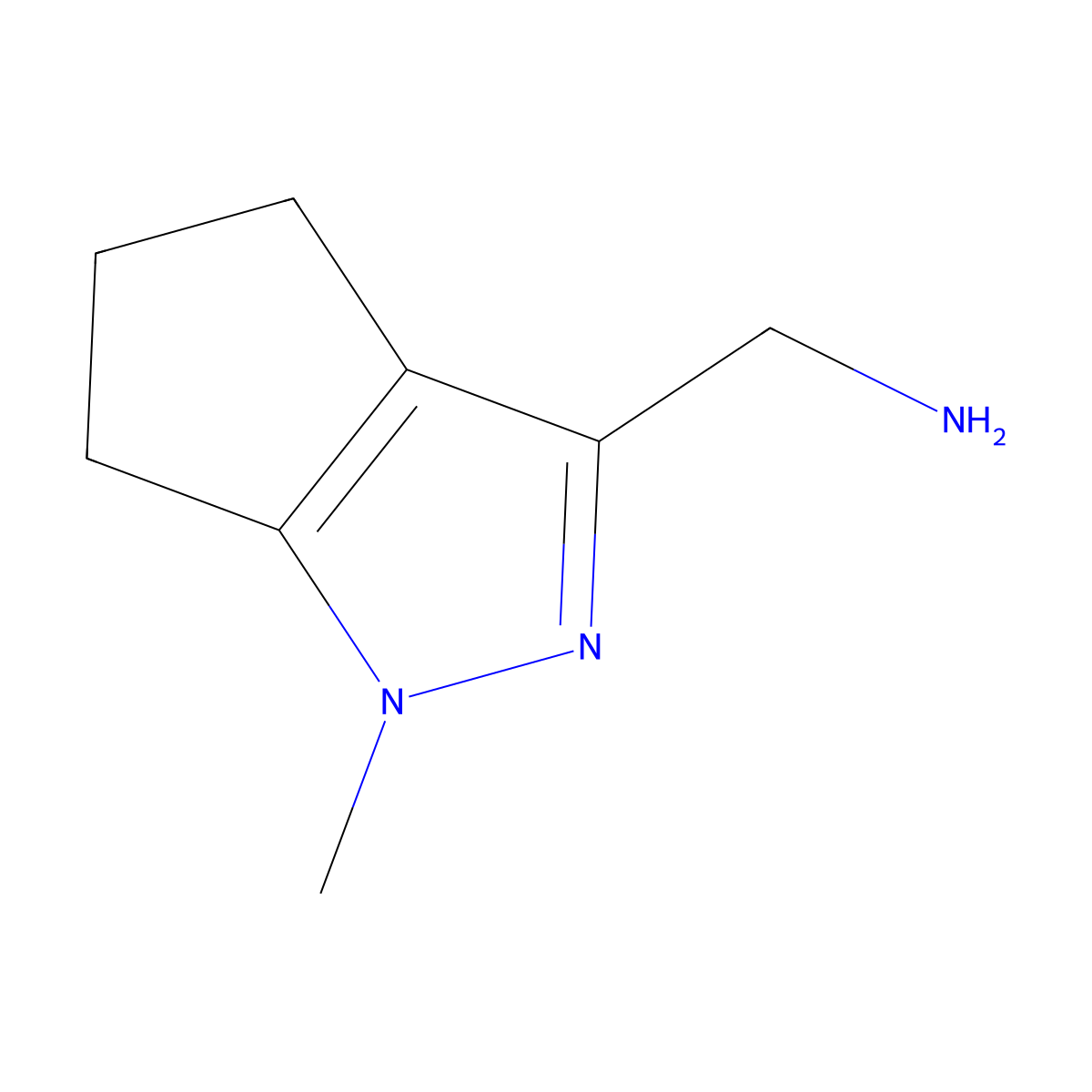 (1-methyl-1H,4H,5H,6H-cyclopenta(c)pyrazol-3-yl)methanamine molecular structure, CAS 1018584-69-4