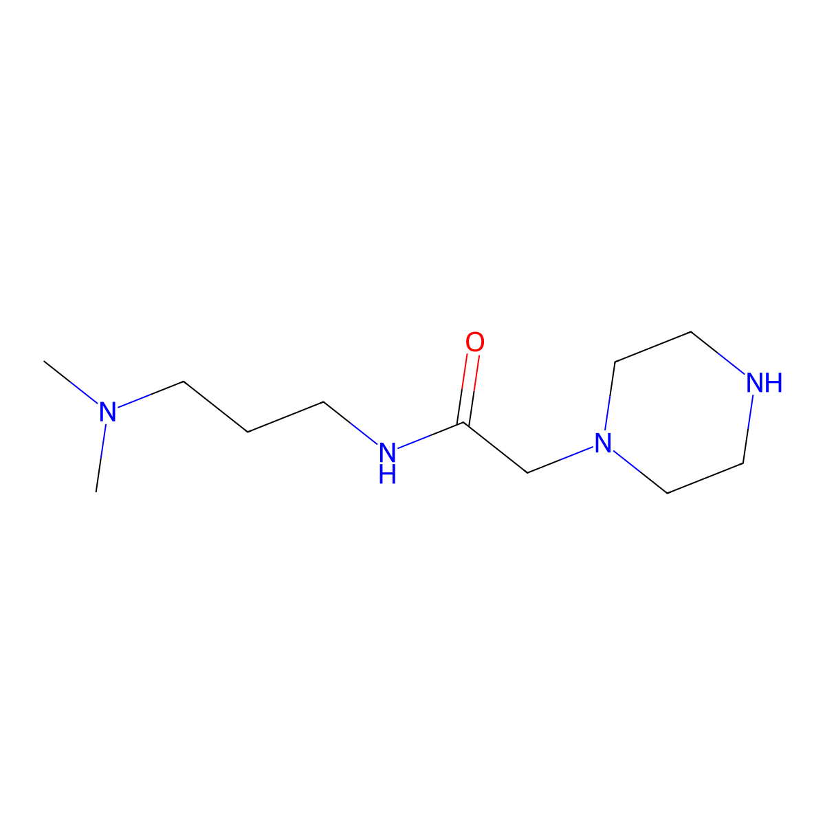 N-(3-(dimethylamino)propyl)-2-(piperazin-1-yl)acetamide molecular structure, CAS 1018597-59-5
