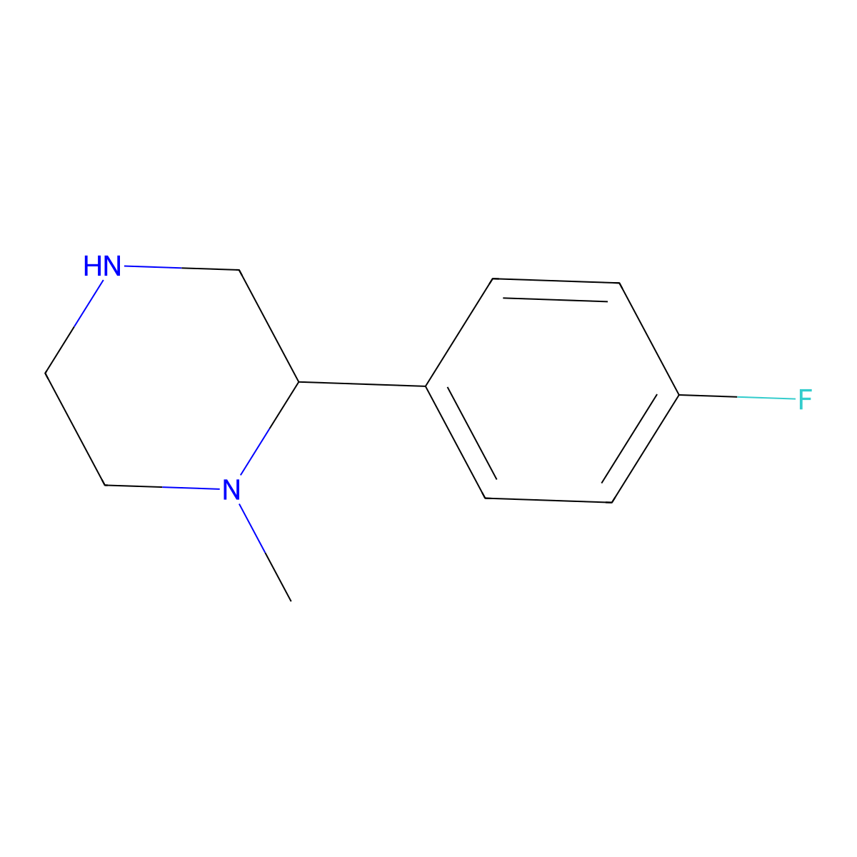 2-(4-Fluorophenyl)-1-methylpiperazine molecular structure, CAS 1018610-72-4