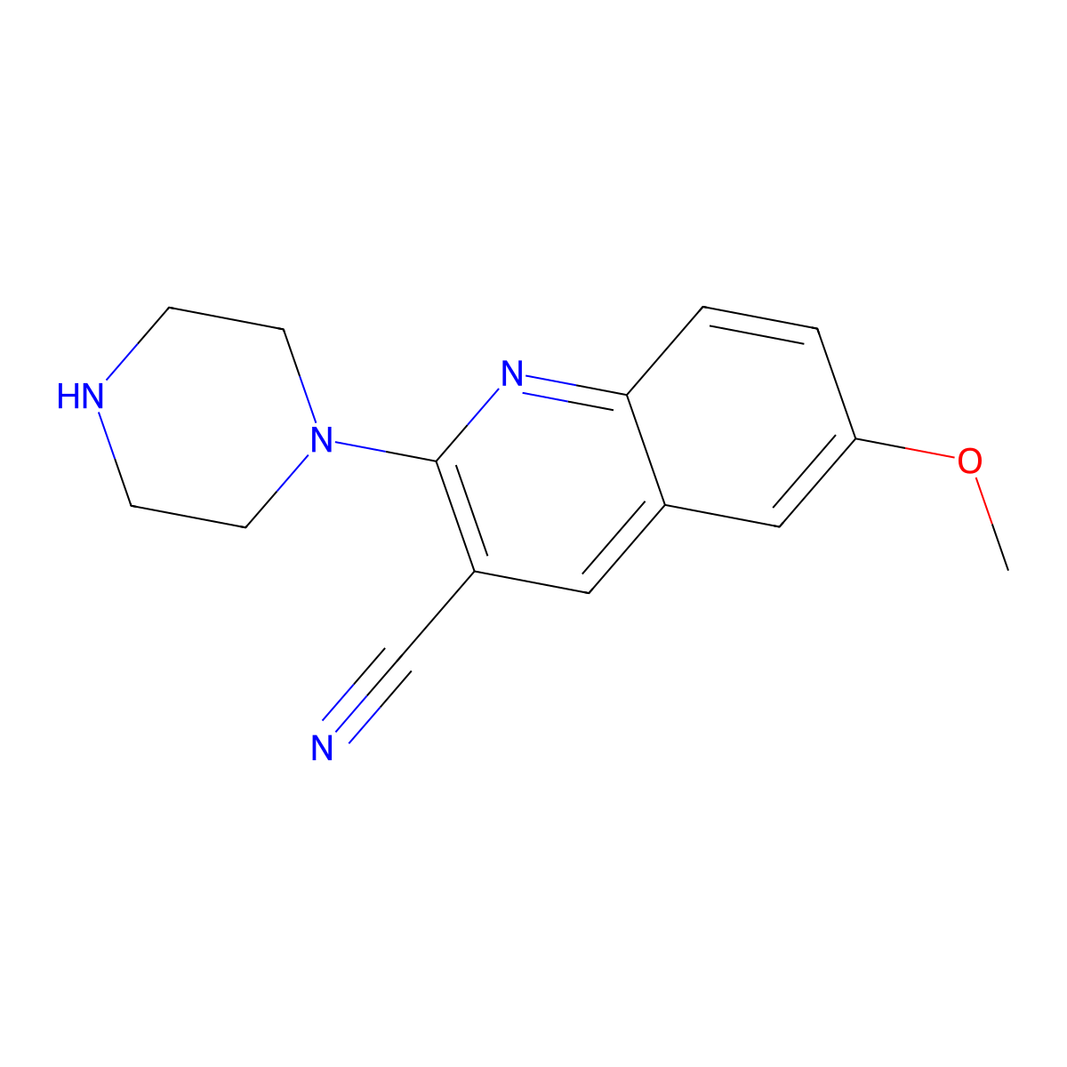 6-Methoxy-2-(piperazin-1-yl)quinoline-3-carbonitrile molecular structure, CAS 1018618-05-7