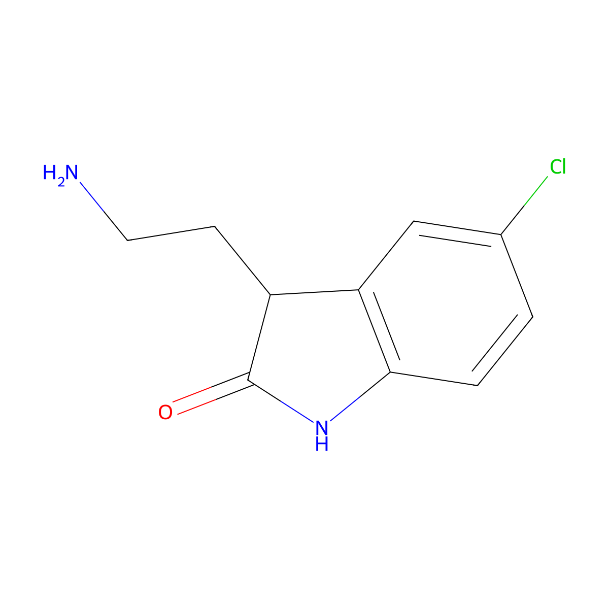 3-(2-aminoethyl)-5-chloro-2,3-dihydro-1H-indol-2-one molecular structure, CAS 1018619-10-7
