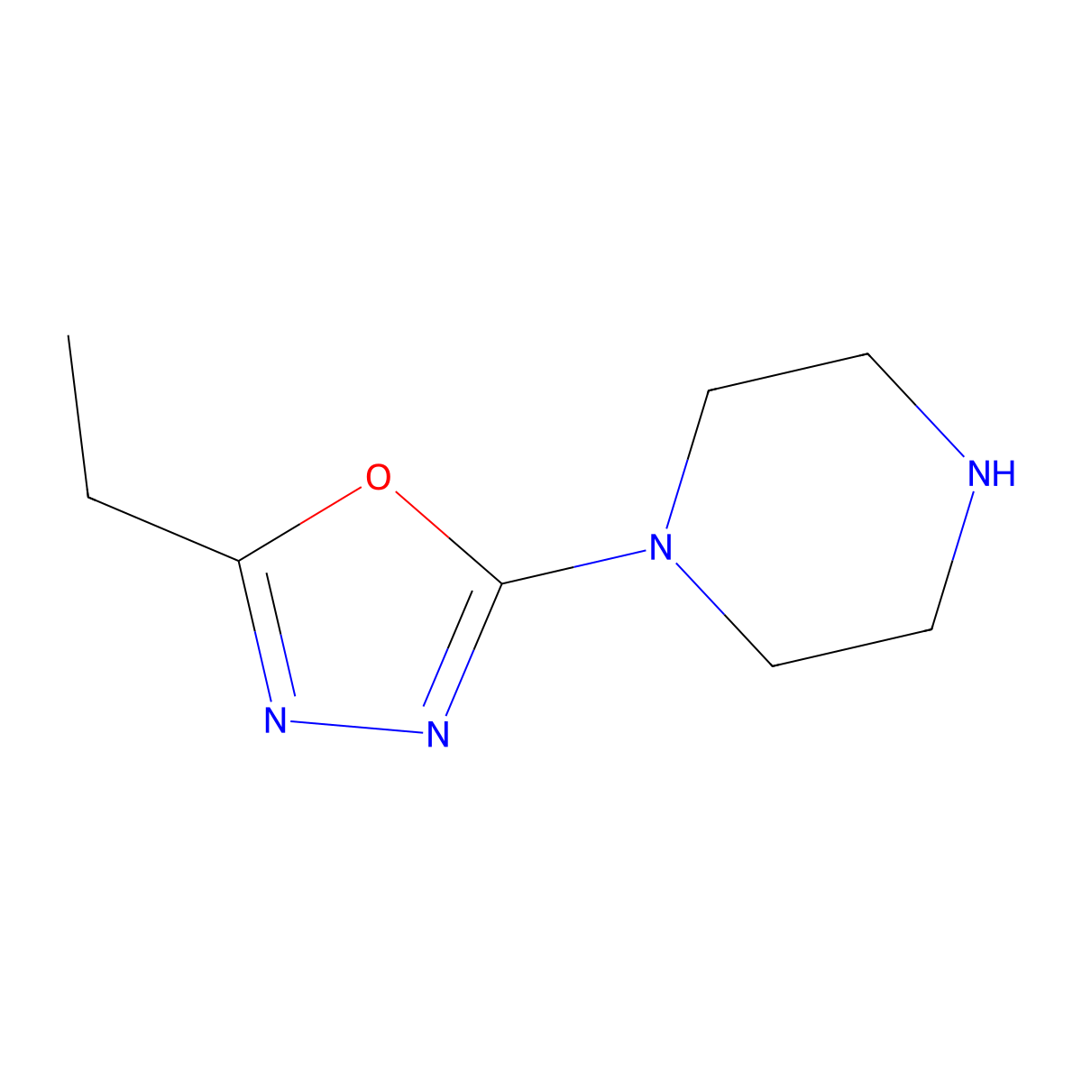 2-Ethyl-5-piperazin-1-yl-1,3,4-oxadiazole molecular structure, CAS 1018644-85-3