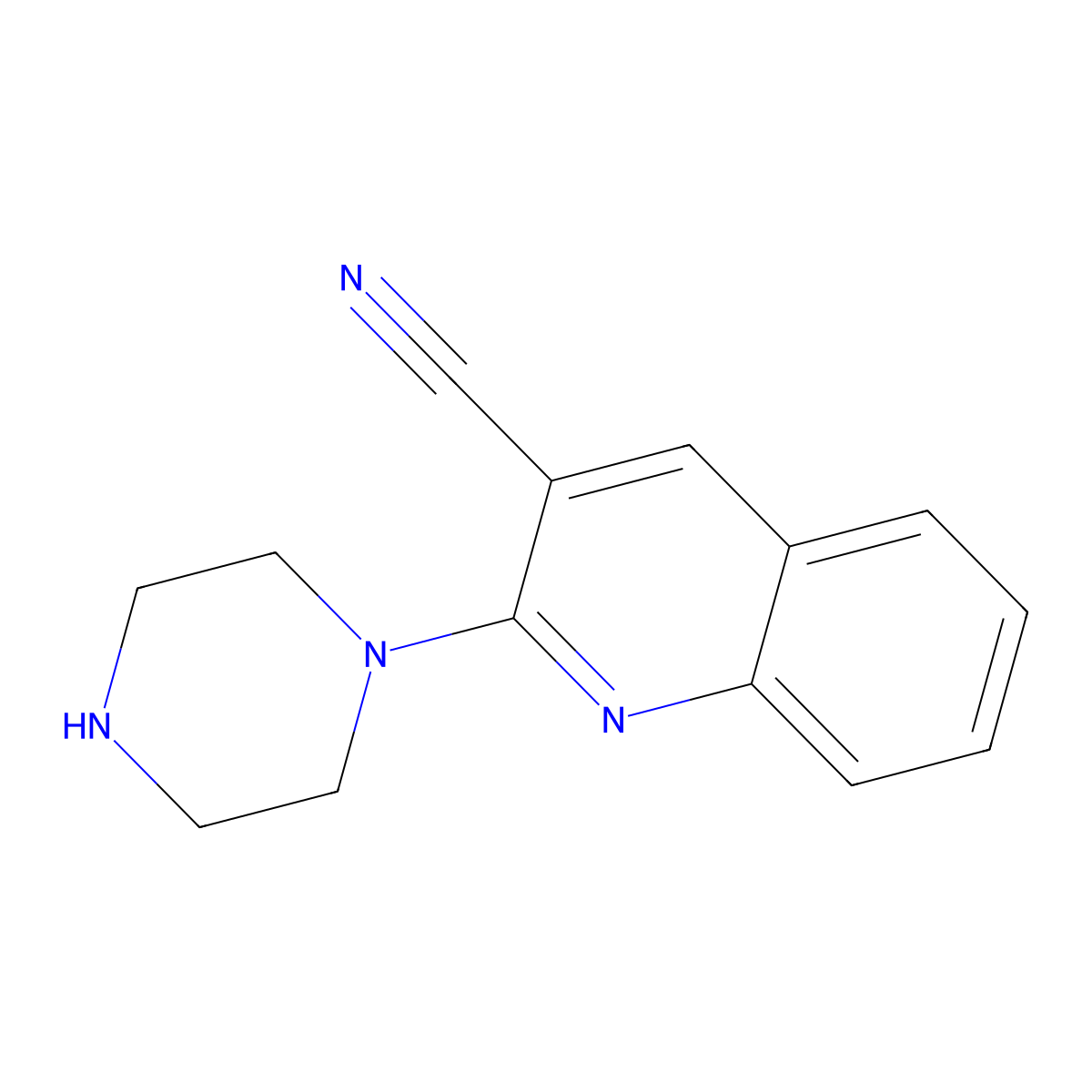 2-(1-piperazinyl)-3-Quinolinecarbonitrile molecular structure, CAS 1018653-82-1