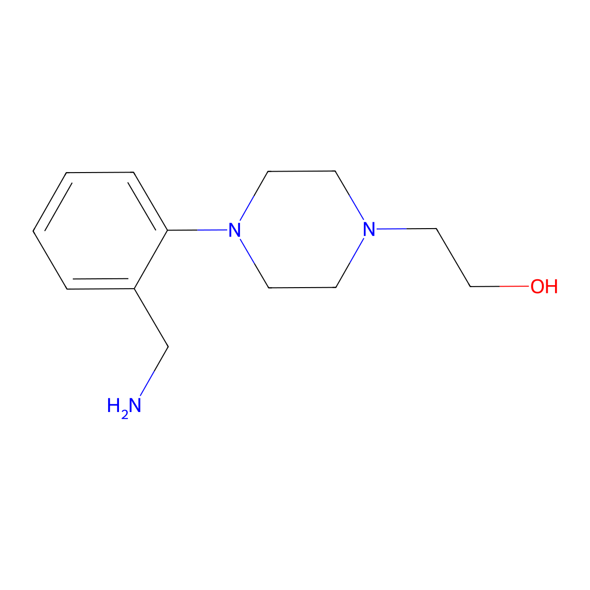 2-{4-[2-(Aminomethyl)phenyl]-1-piperazinyl}-1-ethanol molecular structure, CAS 1018656-79-5