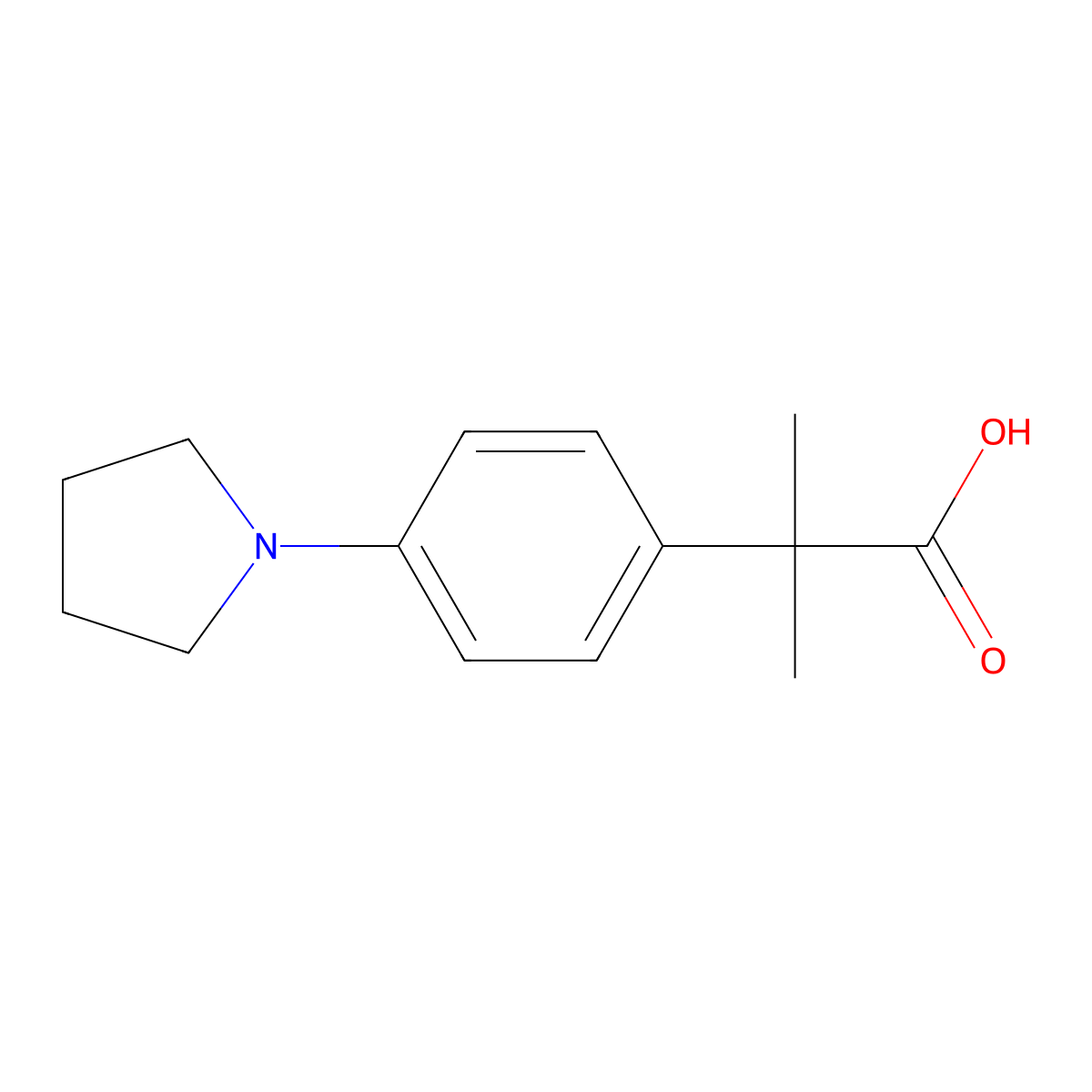 2-Methyl-2-(4-(pyrrolidin-1-yl)phenyl)propanoic acid molecular structure, CAS 1018660-79-1
