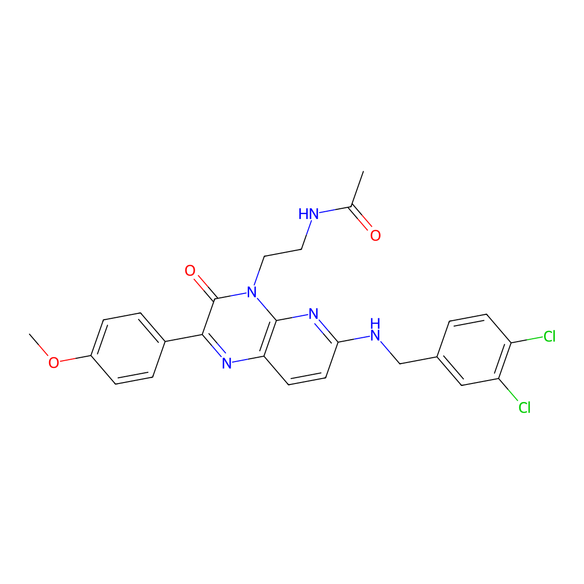 N-(2-(6-((3,4-Dichlorobenzyl)amino)-2-(4-methoxyphenyl)-3-oxopyrido[2,3-b]pyrazin-4(3H)-yl)ethyl)acetamide molecular structure, CAS 1018674-83-3
