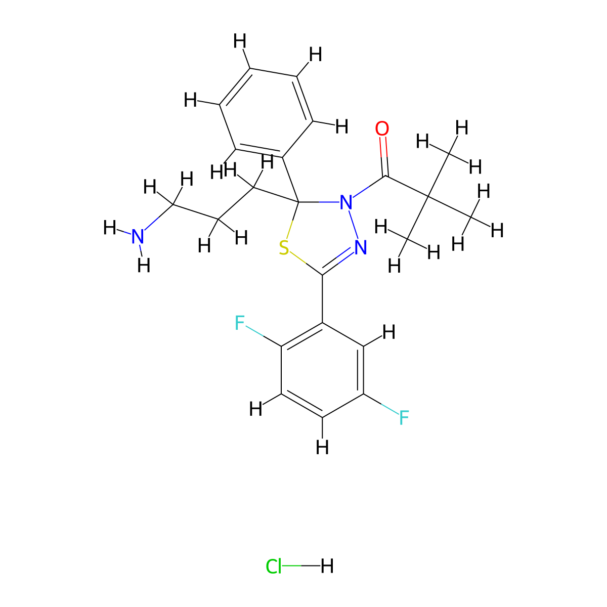 1-(2-(3-aminopropyl)-5-(2,5-difluorophenyl)-2-phenyl-1,3,4-thiadiazol-3(2H)-yl)-2,2-dimethylpropan-1-one hydrochloride molecular structure, CAS 1018690-45-3