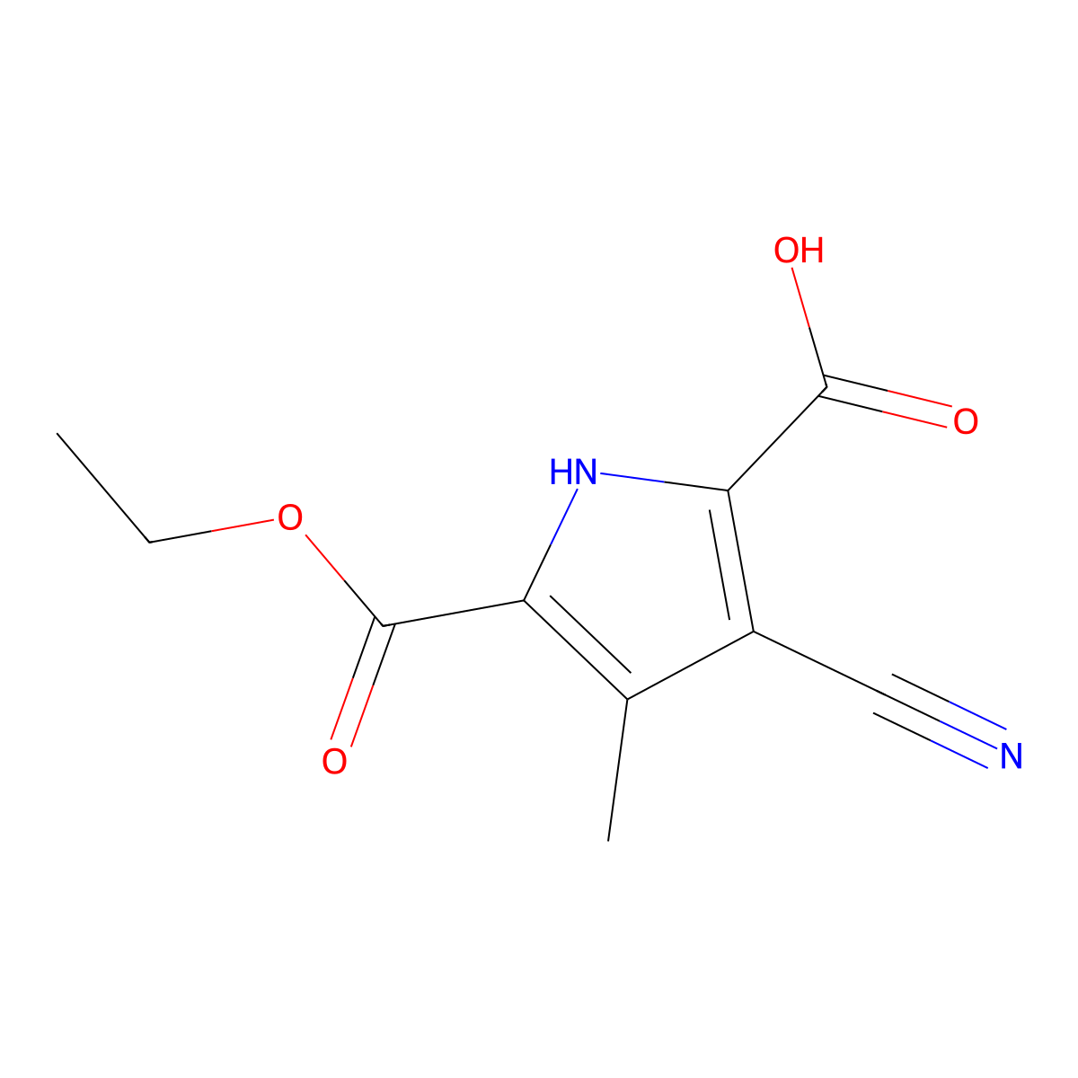 3-Cyano-5-(ethoxycarbonyl)-4-methyl-1H-pyrrole-2-carboxylic acid molecular structure, CAS 101871-99-2