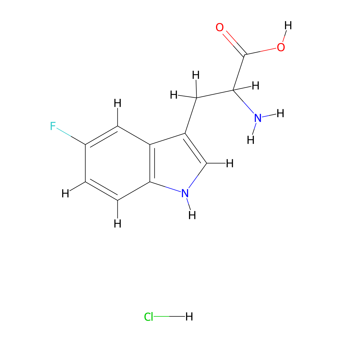 2-Amino-3-(5-fluoro-1H-indol-3-yl)propanoic acid hydrochloride molecular structure, CAS 1018815-80-9