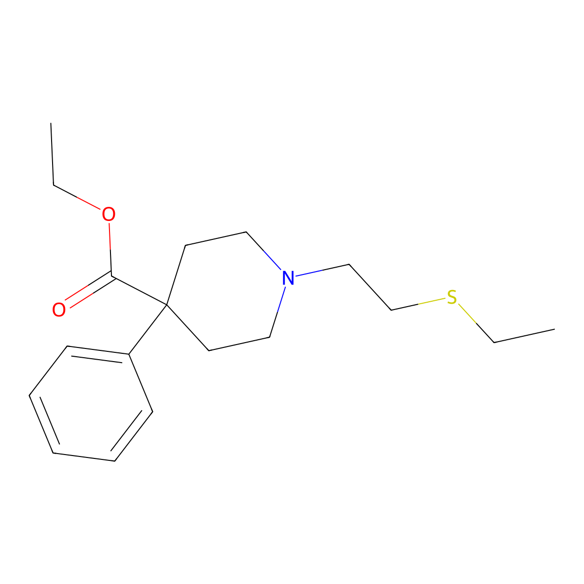 Isonipecotic acid, 1-(2-(ethylthio)ethyl)-4-phenyl-, ethyl ester molecular structure, CAS 101888-46-4