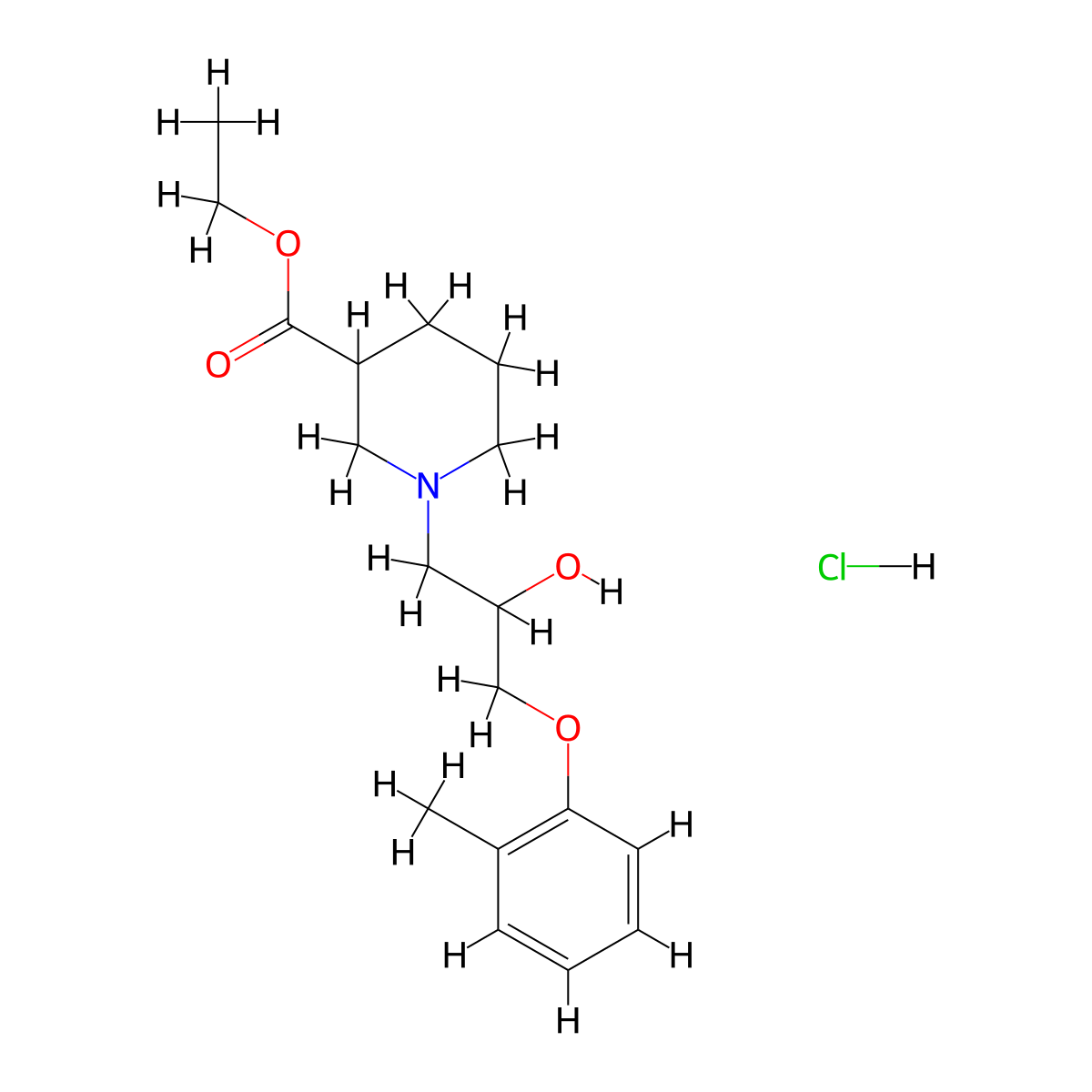 Ethyl 1-[2-hydroxy-3-(2-methylphenoxy)propyl]piperidine-3-carboxylate Hydrochloride molecular structure, CAS 101888-93-1
