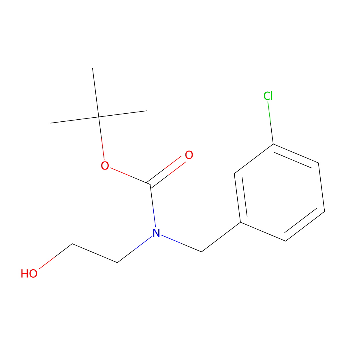 tert-butyl N-[(3-chlorophenyl)methyl]-N-(2-hydroxyethyl)carbamate molecular structure, CAS 1018909-02-8