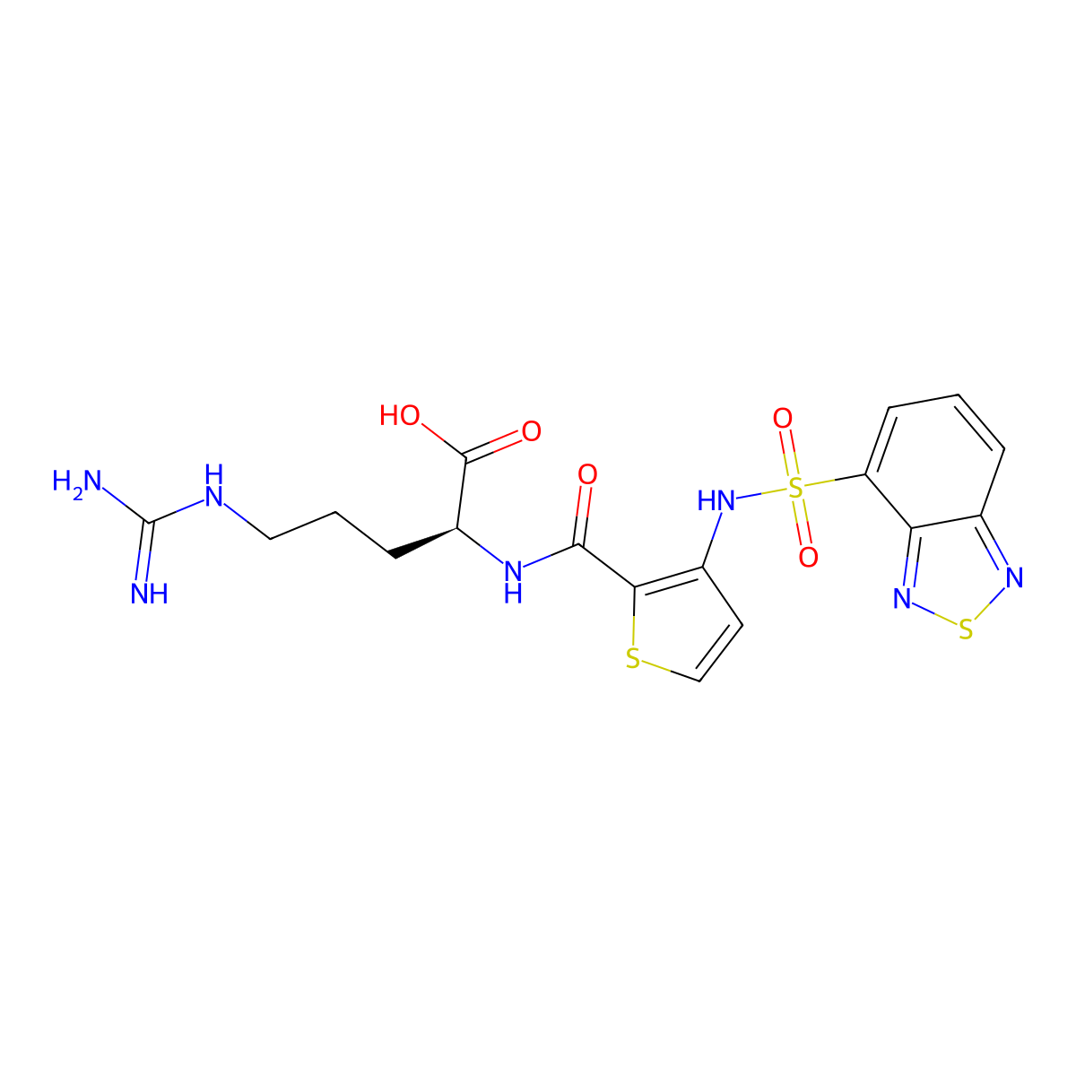 (S)-2-(3-(Benzo[c][1,2,5]thiadiazole-4-sulfonamido)thiophene-2-carboxamido)-5-guanidinopentanoic Acid molecular structure, CAS 1018927-63-3
