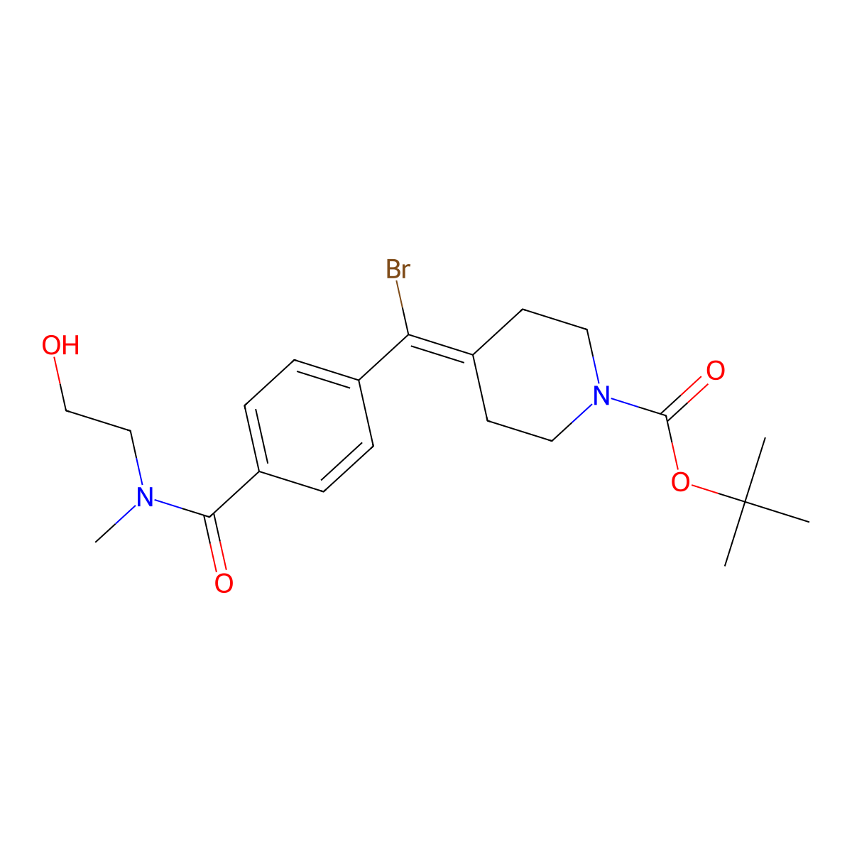 tert-butyl 4-((4-(N-(2-hydroxyethyl)-N-methylcarbamoyl)phenyl)bromomethylene)piperidine-1-carboxylate molecular structure, CAS 1018987-97-7