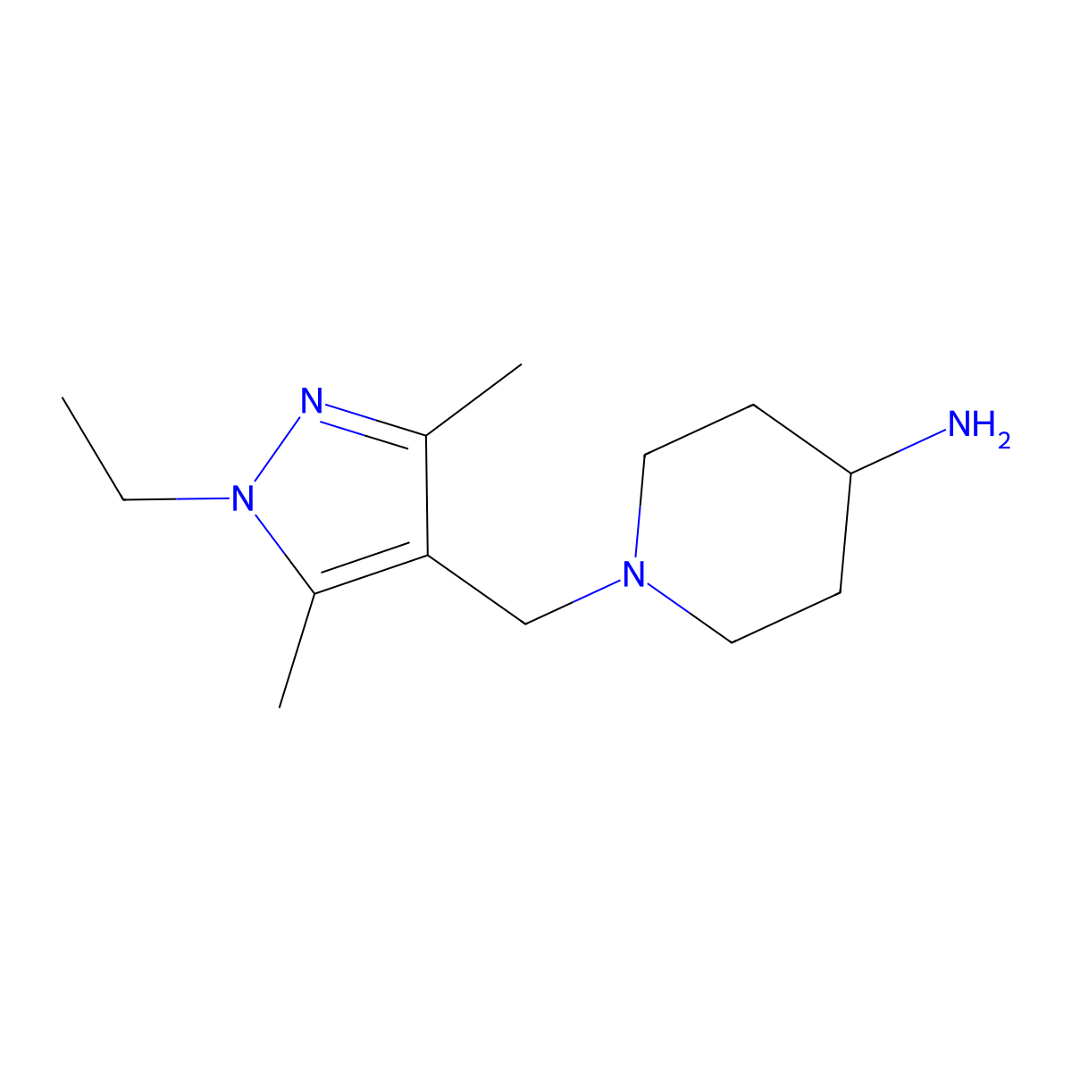 1-((1-ethyl-3,5-dimethyl-1H-pyrazol-4-yl)methyl)piperidin-4-amine molecular structure, CAS 1018995-68-0