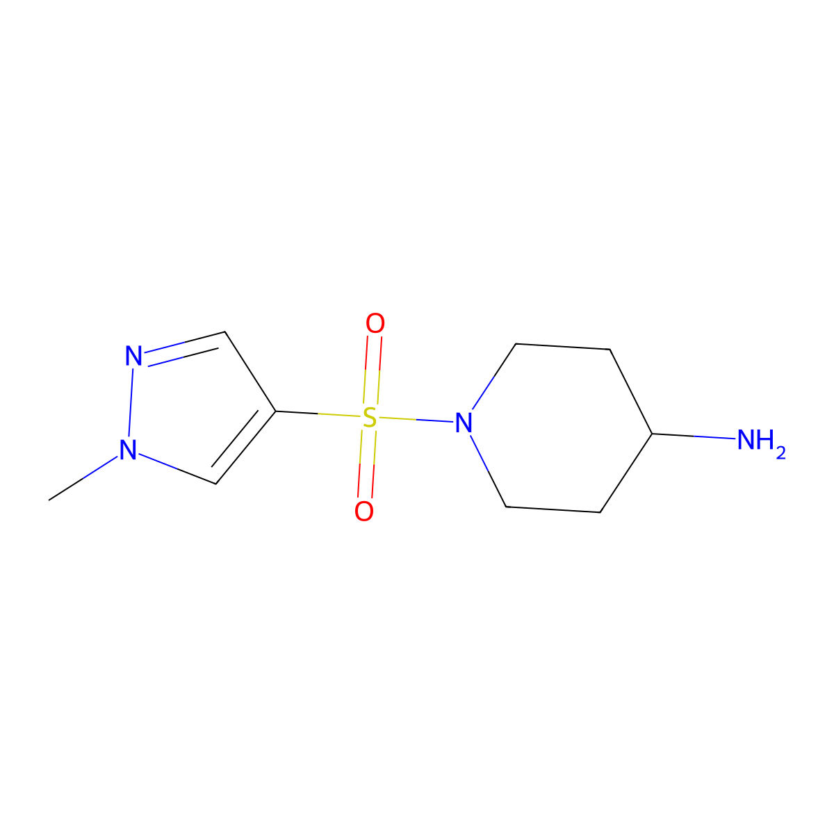 1-((1-Methyl-1H-pyrazol-4-yl)sulfonyl)piperidin-4-amine molecular structure, CAS 1018995-98-6