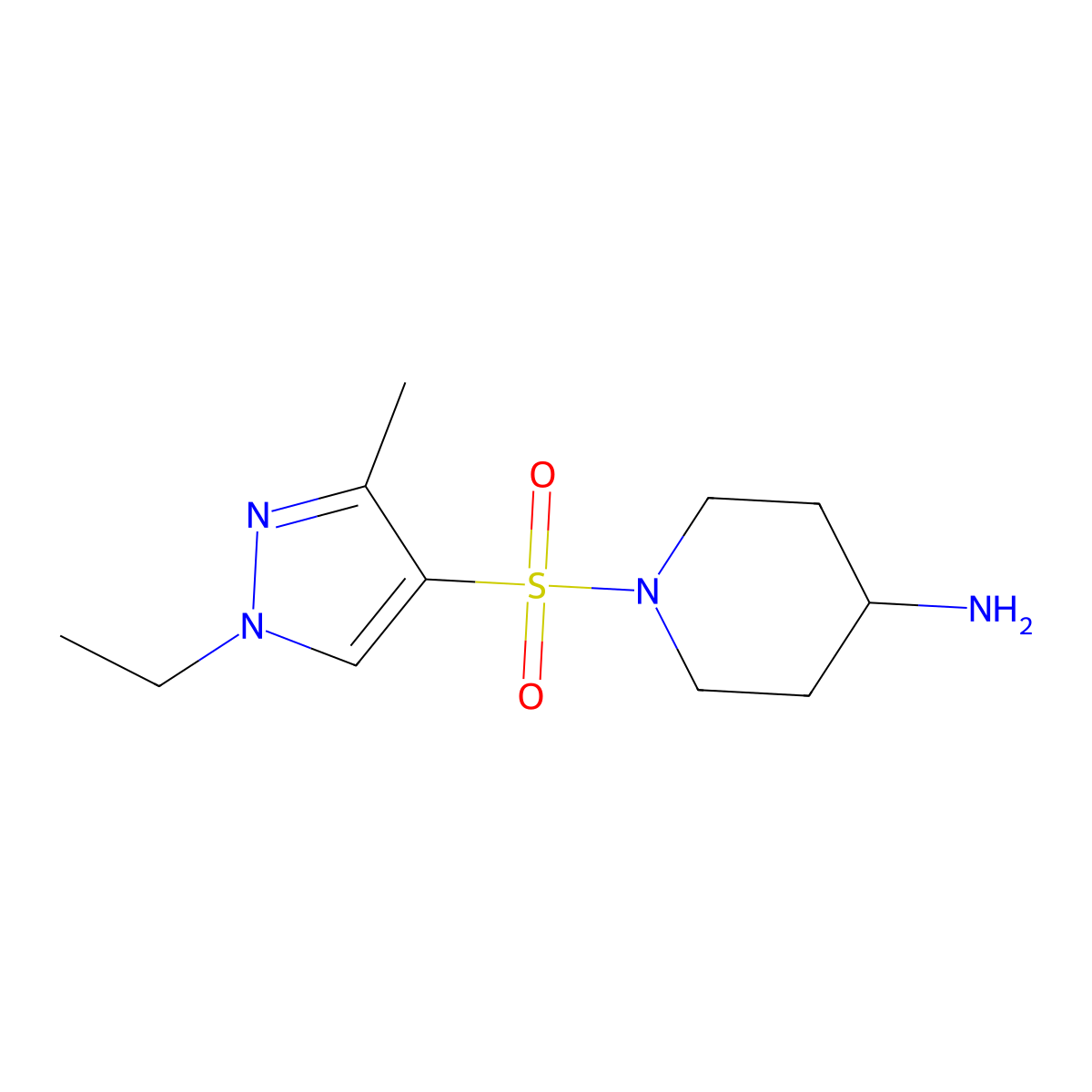 1-((1-Ethyl-3-methyl-1H-pyrazol-4-yl)sulfonyl)piperidin-4-amine molecular structure, CAS 1018996-09-2