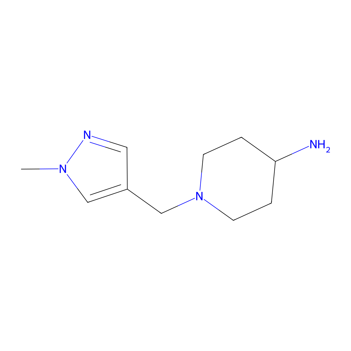 1-((1-methyl-1H-pyrazol-4-yl)methyl)piperidin-4-amine molecular structure, CAS 1019005-61-8