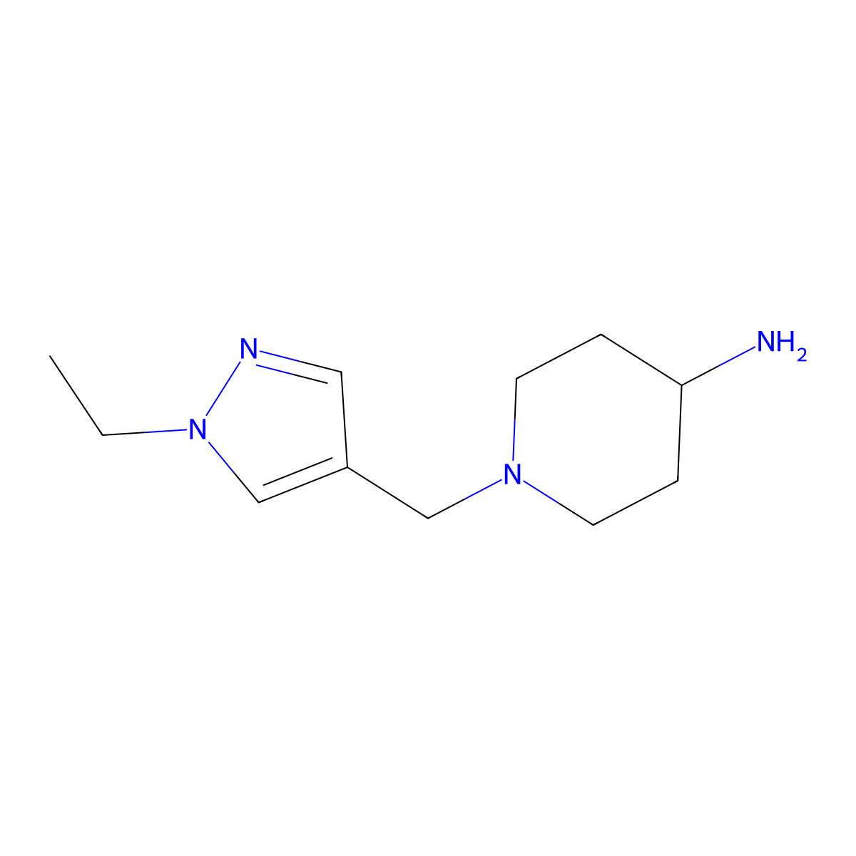1-((1-ethyl-1H-pyrazol-4-yl)methyl)piperidin-4-amine molecular structure, CAS 1019005-71-0