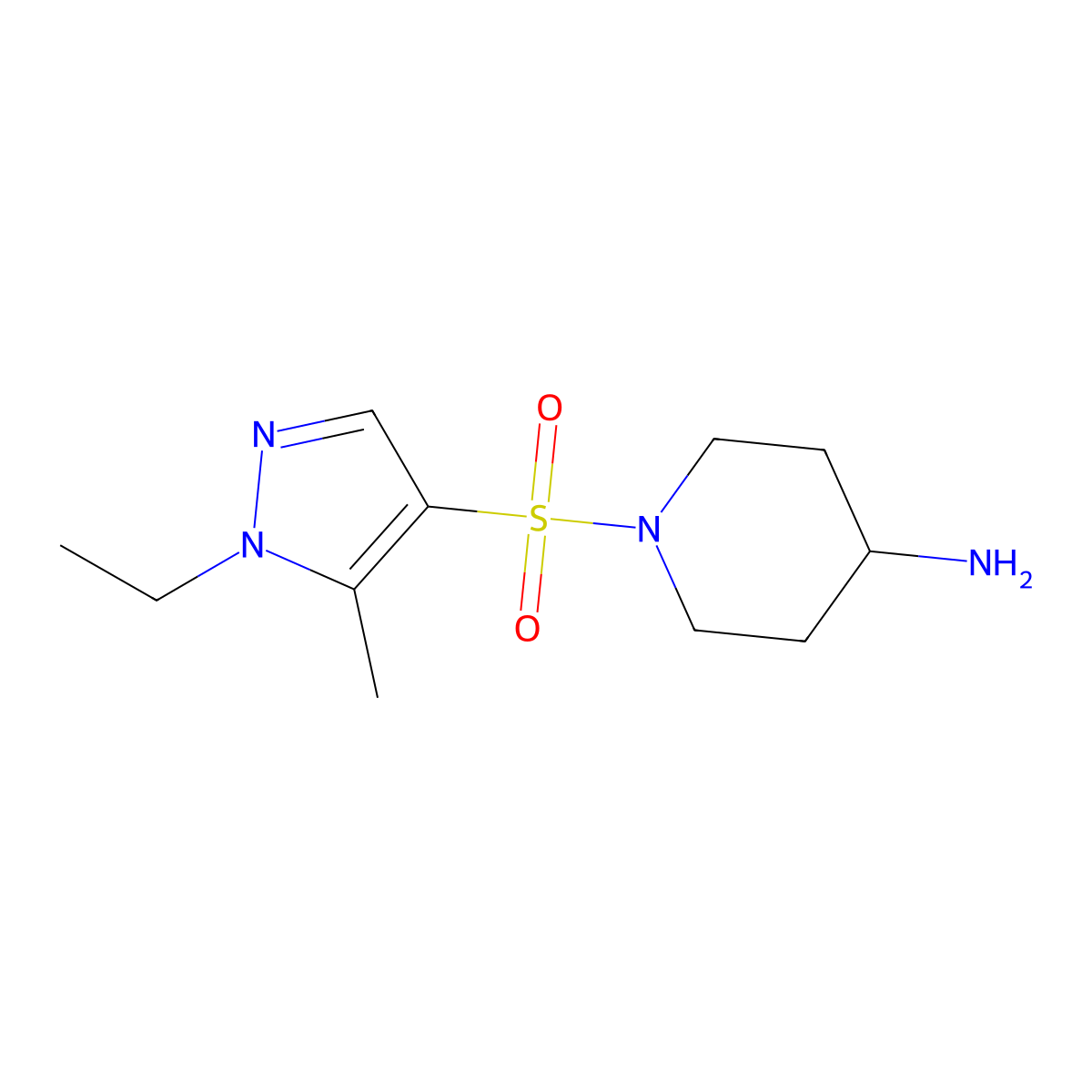1-((1-Ethyl-5-methyl-1H-pyrazol-4-yl)sulfonyl)piperidin-4-amine molecular structure, CAS 1019006-31-5