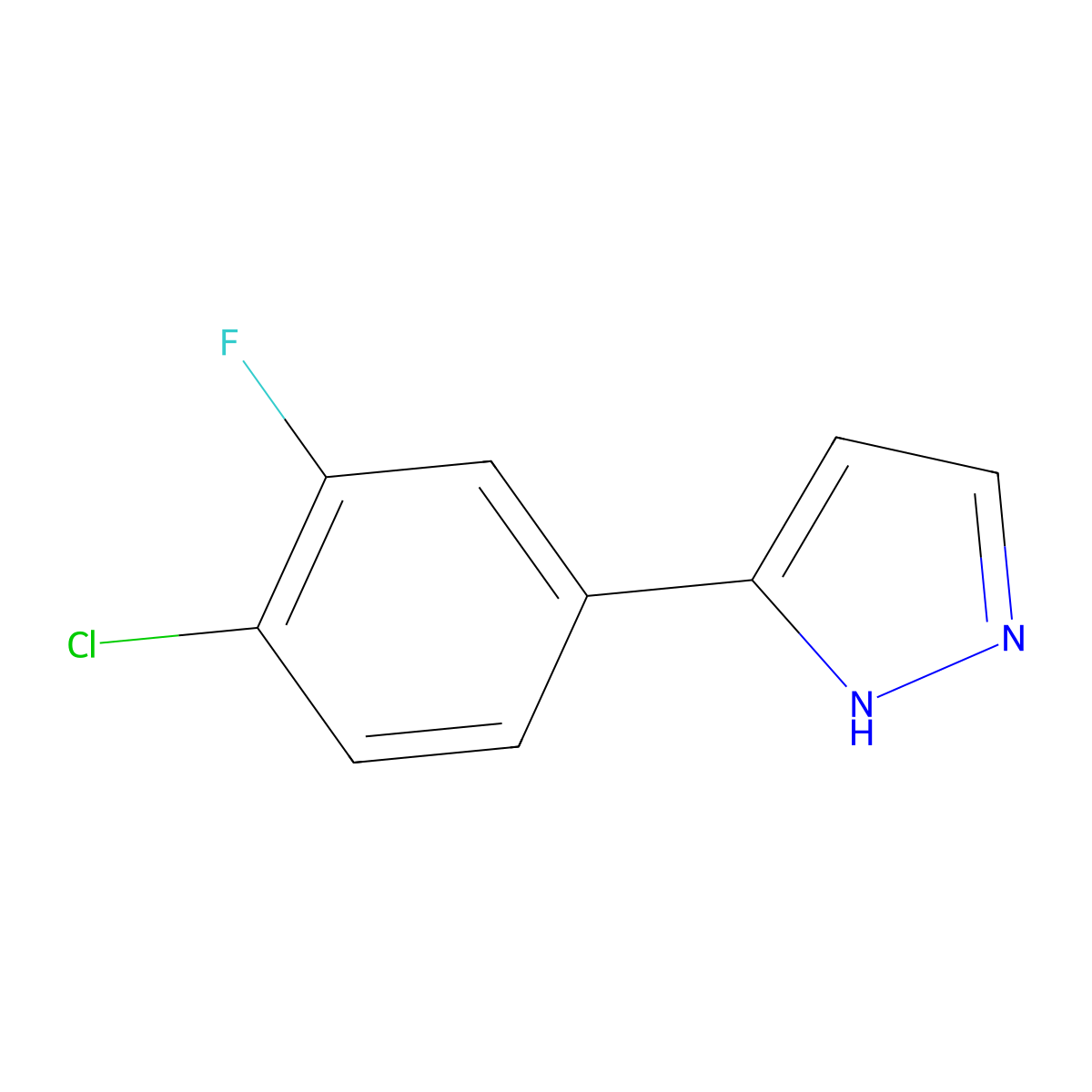 3-(4-chloro-3-fluorophenyl)-1H-pyrazole molecular structure, CAS 1019009-79-0