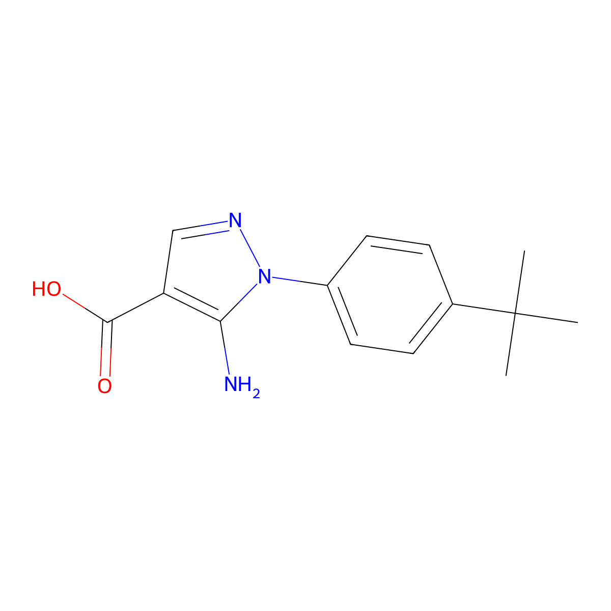 5-amino-1-(4-tert-butylphenyl)-1H-pyrazole-4-carboxylic acid molecular structure, CAS 1019011-19-8