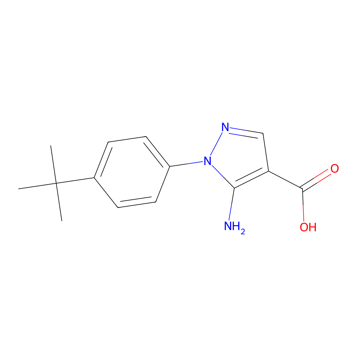 5-amino-1-(4-tert-butylphenyl)-1H-pyrazole-4-carboxylic acid molecular structure, CAS 1019011-19-8