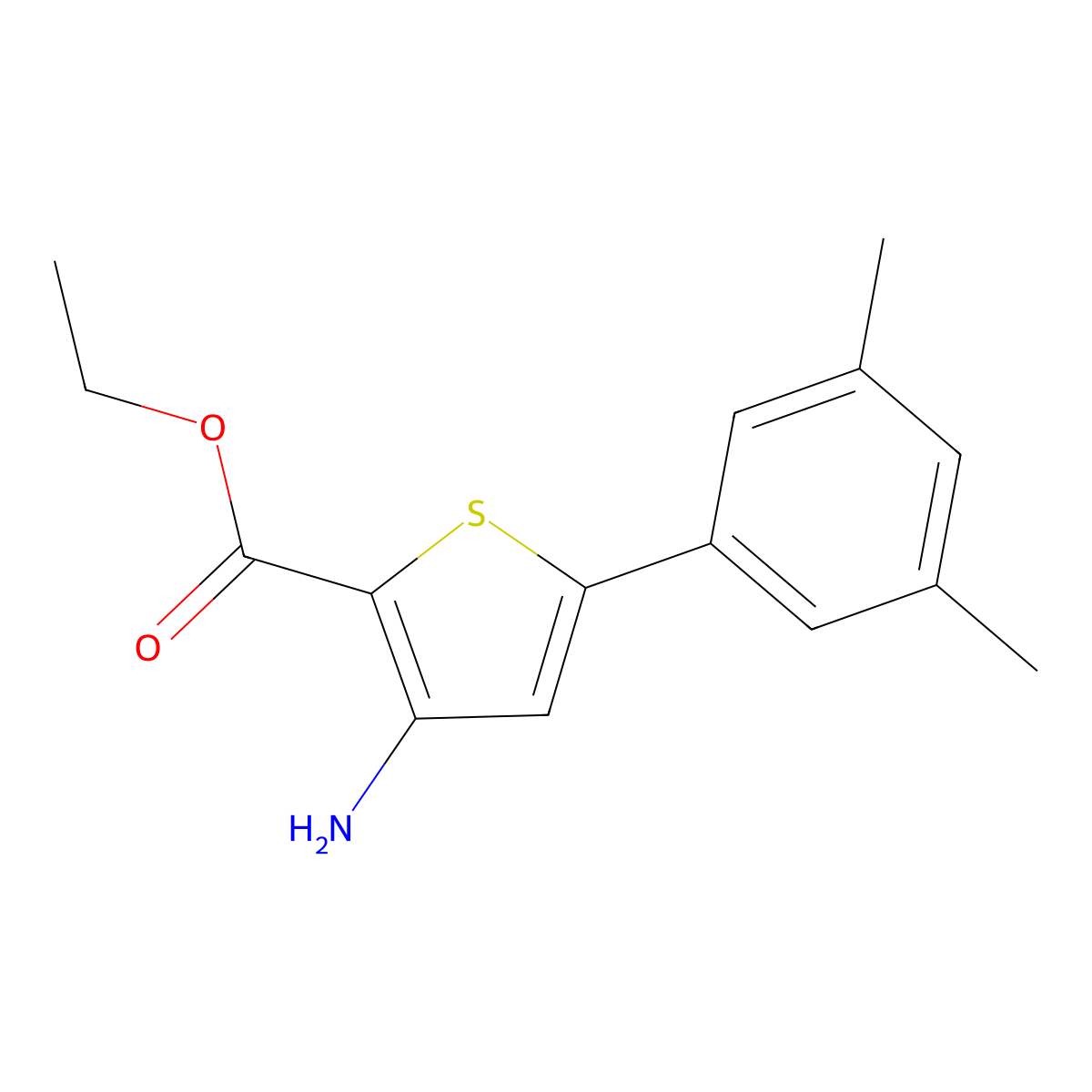 Ethyl 3-amino-5-(3,5-dimethylphenyl)-2-thiophenecarboxylate molecular structure, CAS 1019012-15-7