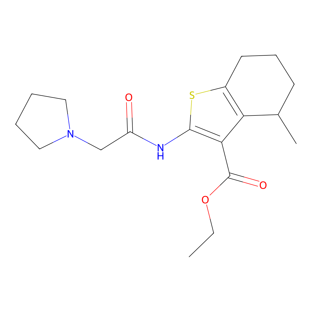 Ethyl 4-methyl-2-[(1-pyrrolidinylacetyl)amino]-4,5,6,7-tetrahydro-1-benzothiophene-3-carboxylate molecular structure, CAS 1019012-31-7