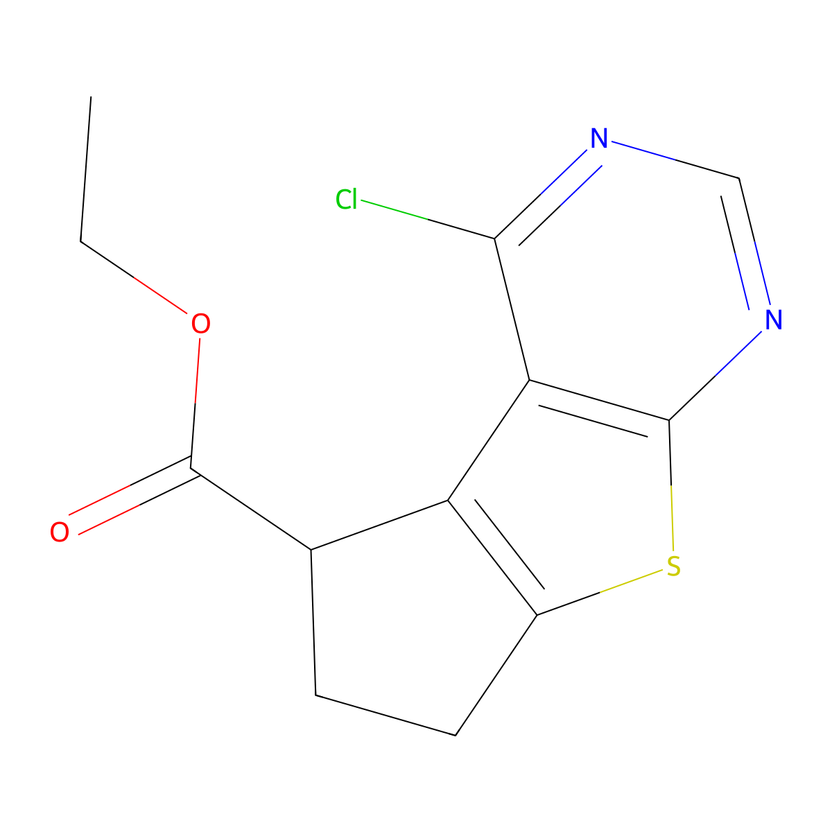 ethyl 4-chloro-6,7-dihydro-5H-cyclopenta[4,5]thieno[2,3-d]pyrimidine-5-carboxylate molecular structure, CAS 1019014-42-6