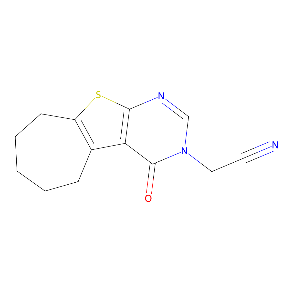 (4-oxo-6,7,8,9-tetrahydro-4H-cyclohepta[4,5]thieno[2,3-d]pyrimidin-3(5H)-yl)acetonitrile molecular structure, CAS 1019015-28-1