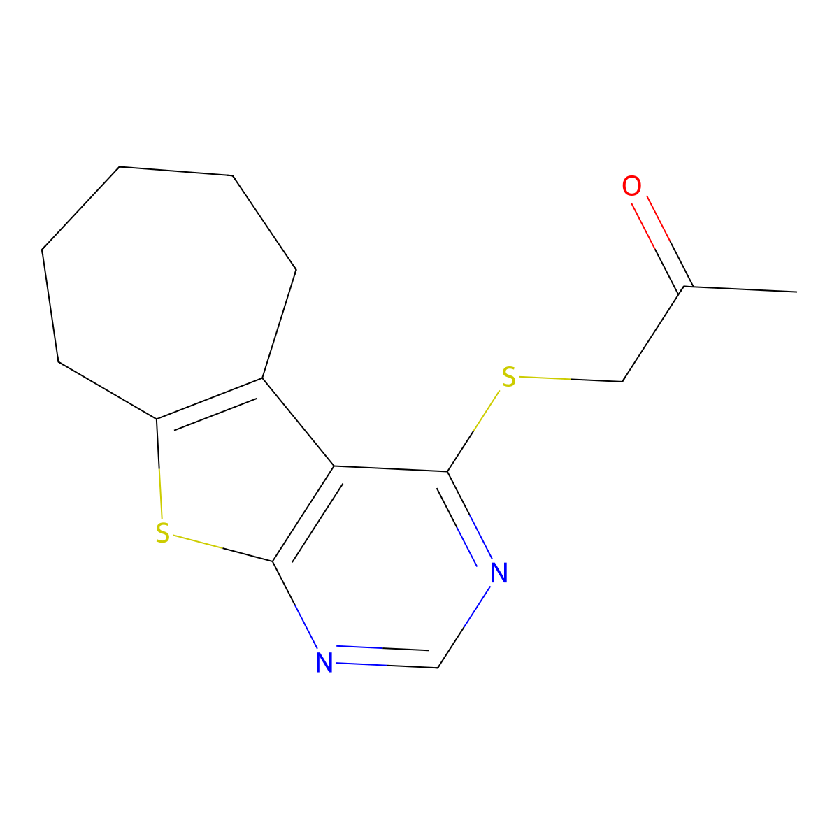 1-[(6,7,8,9-Tetrahydro-5H-cyclohepta[4,5]thieno[2,3-d]pyrimidin-4-yl)thio]-2-propanone molecular structure, CAS 1019016-16-0