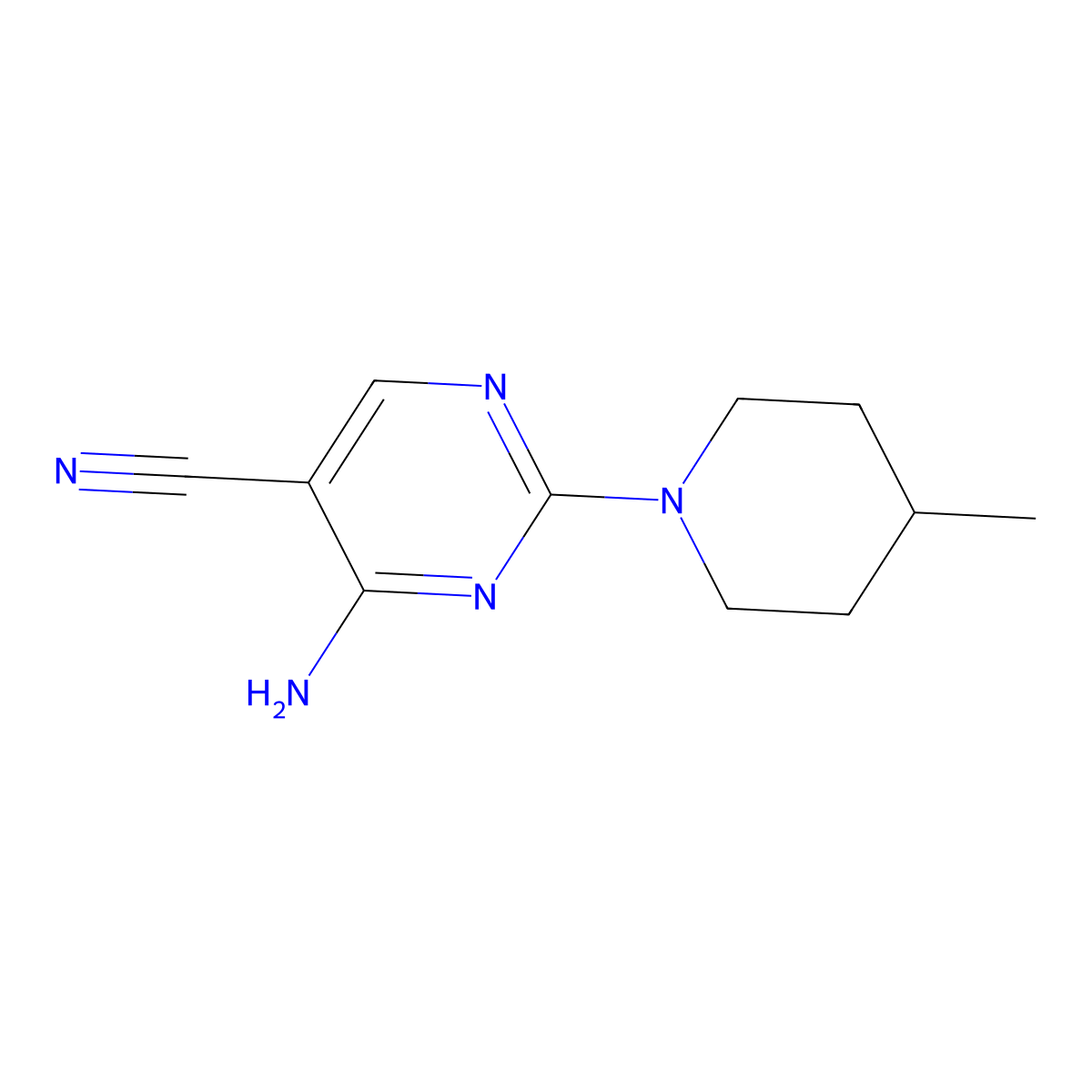 4-Amino-2-(4-methyl-1-piperidinyl)-5-pyrimidinecarbonitrile molecular structure, CAS 1019017-04-9