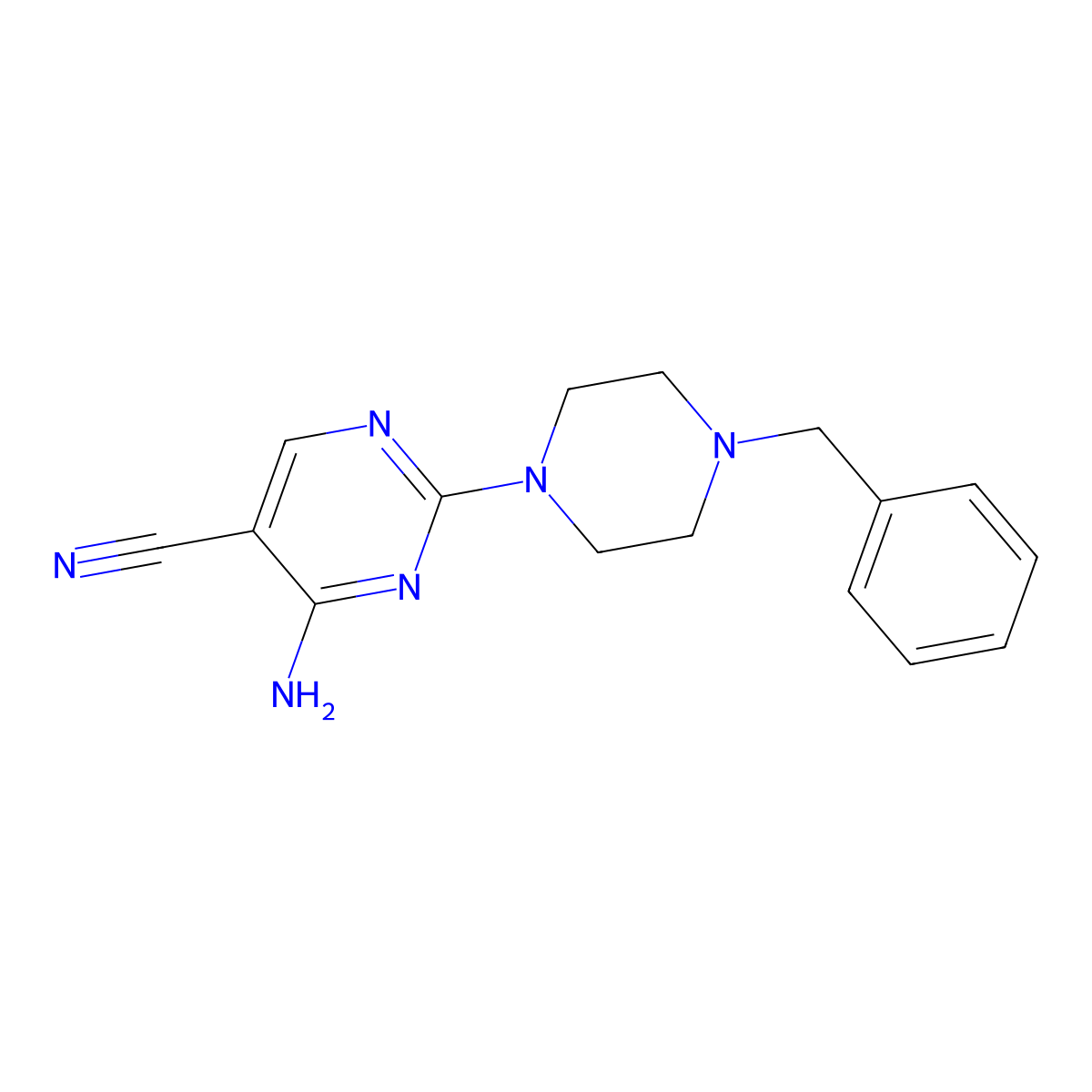 4-Amino-2-(4-benzyl-1-piperazinyl)-5-pyrimidinecarbonitrile molecular structure, CAS 1019017-12-9