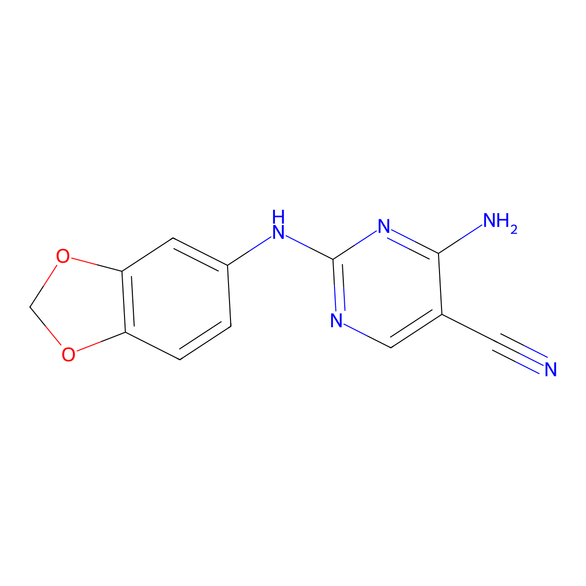 4-Amino-2-(1,3-benzodioxol-5-ylamino)-5-pyrimidinecarbonitrile molecular structure, CAS 1019018-06-4