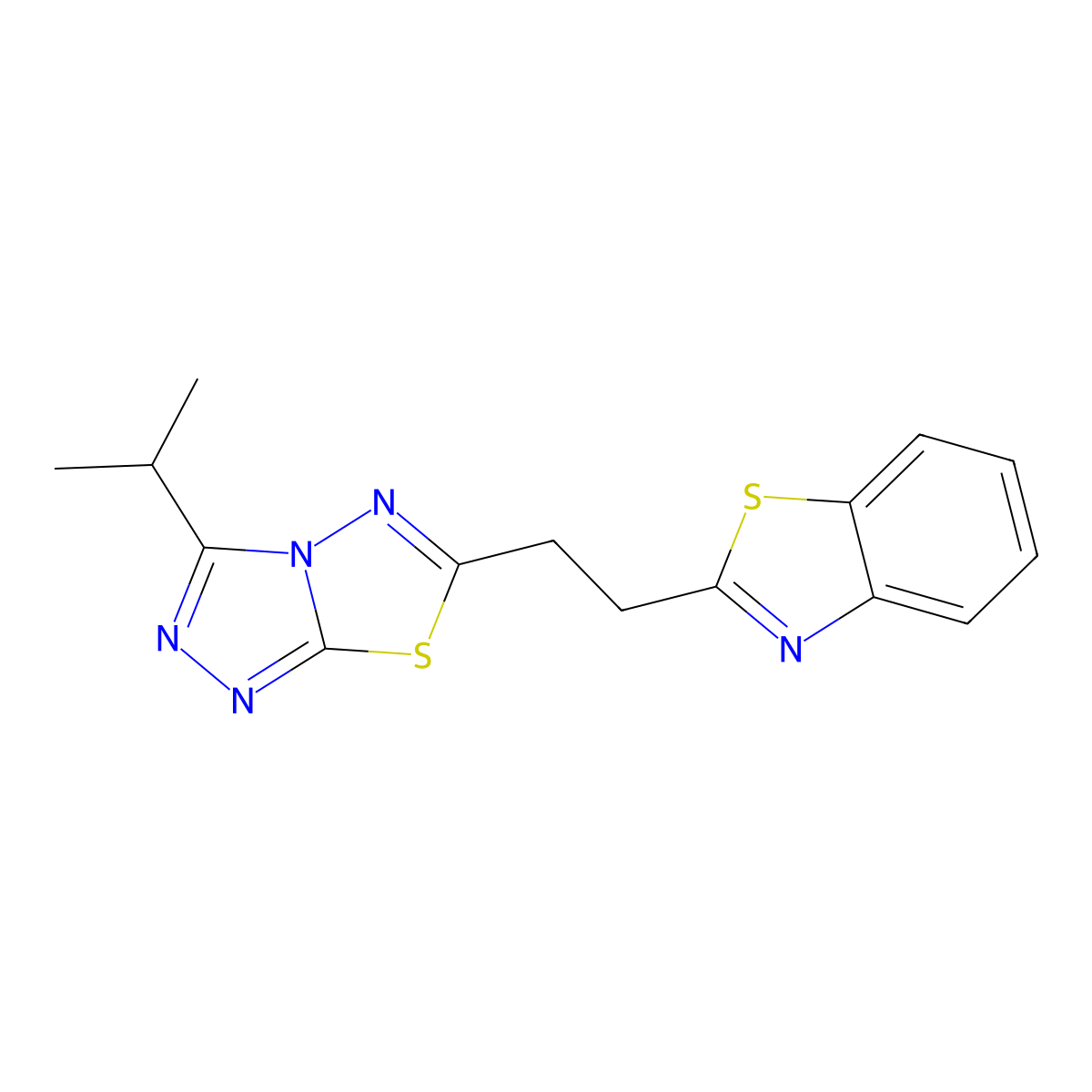 2-{2-[3-(Propan-2-yl)[1,2,4]triazolo[3,4-b][1,3,4]thiadiazol-6-yl]ethyl}-1,3-benzothiazole molecular structure, CAS 1019062-04-4