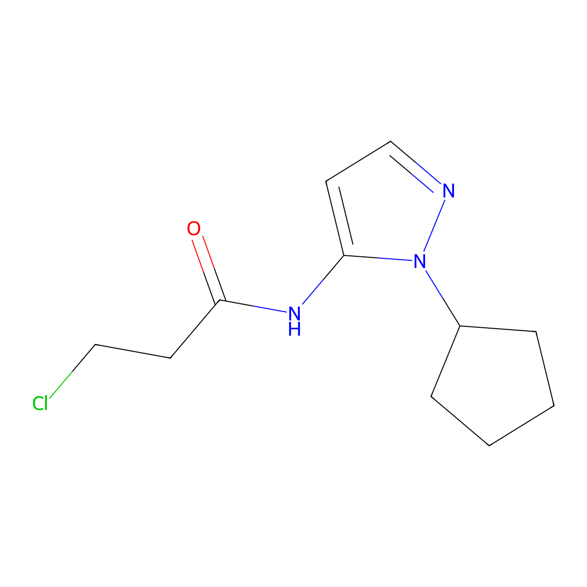 3-chloro-N-(1-cyclopentyl-1H-pyrazol-5-yl)propanamide molecular structure, CAS 1019068-38-2