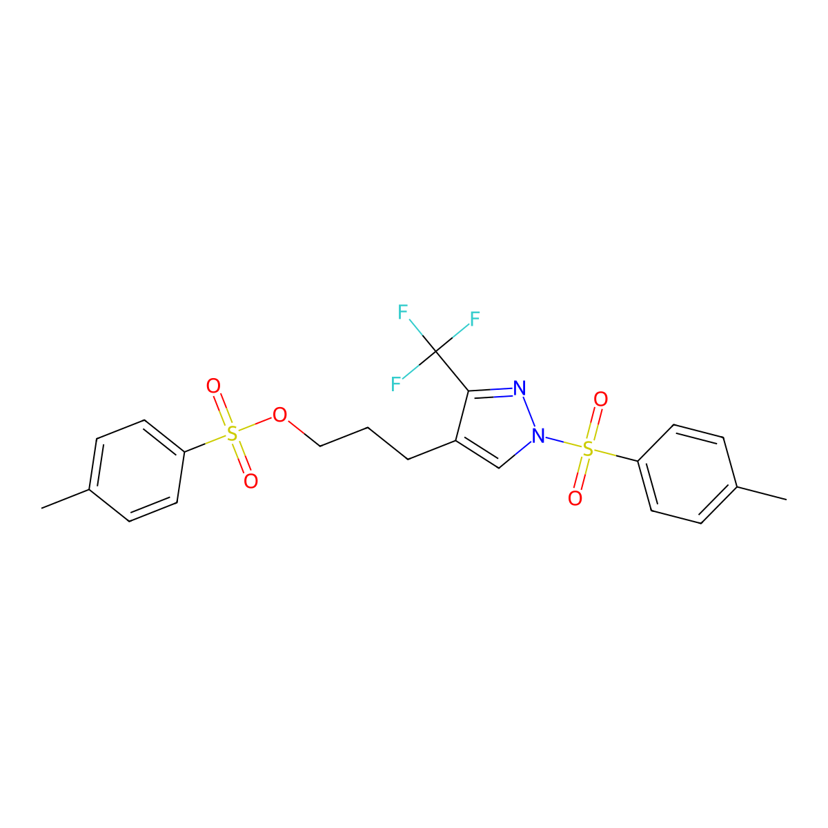 3-[1-(4-methylbenzenesulfonyl)-3-(trifluoromethyl)-1H-pyrazol-4-yl]propyl 4-methylbenzene-1-sulfonate molecular structure, CAS 1019069-06-7