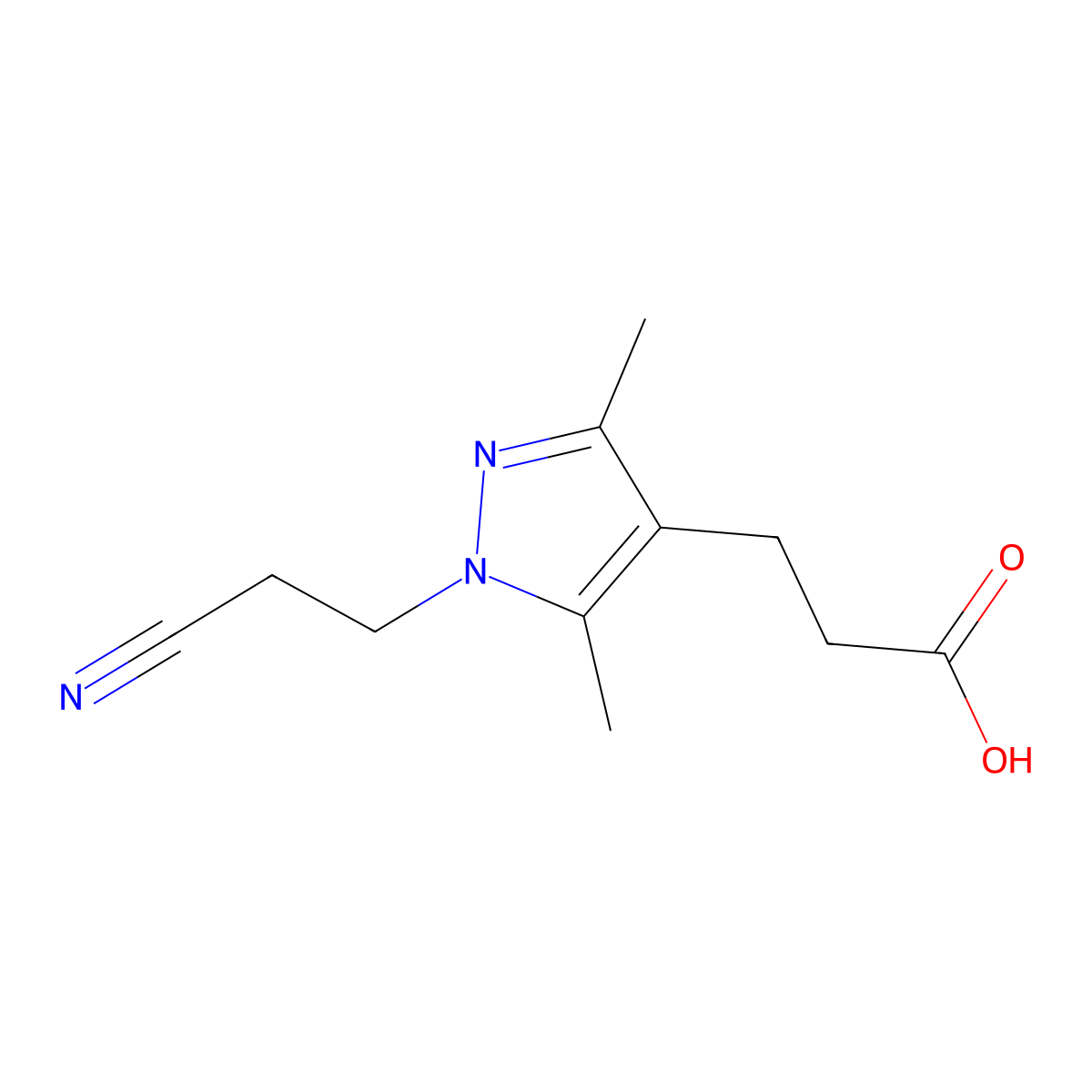 3-[1-(2-cyanoethyl)-3,5-dimethyl-1H-pyrazol-4-yl]propanoic acid molecular structure, CAS 1019074-26-0