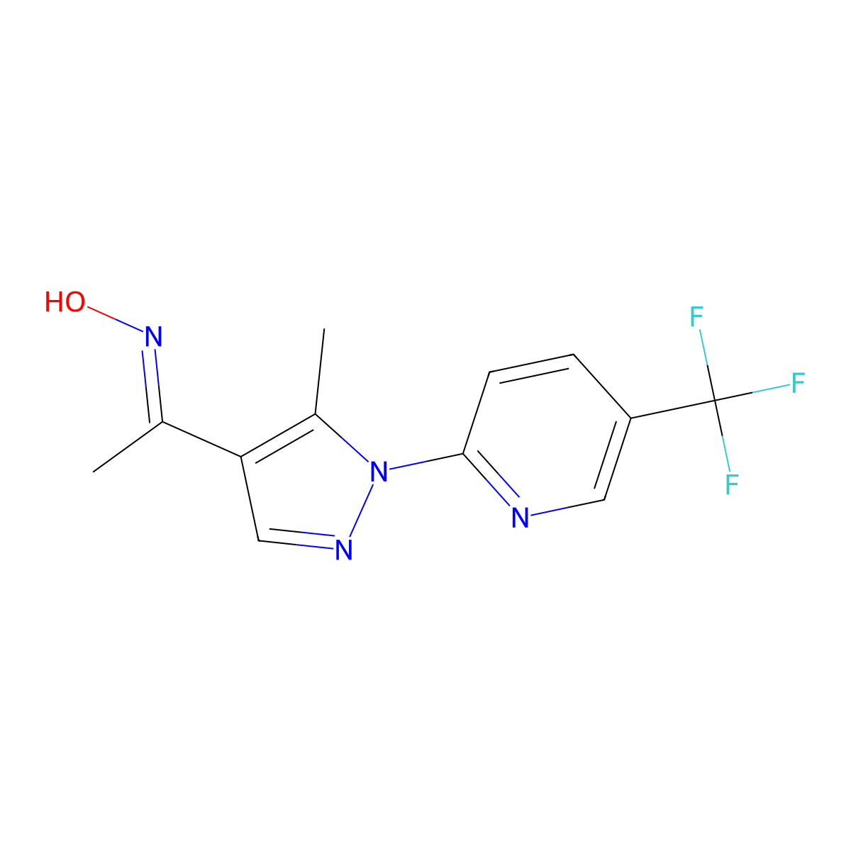 N-(1-{5-methyl-1-[5-(trifluoromethyl)pyridin-2-yl]-1H-pyrazol-4-yl}ethylidene)hydroxylamine molecular structure, CAS 1019075-45-6