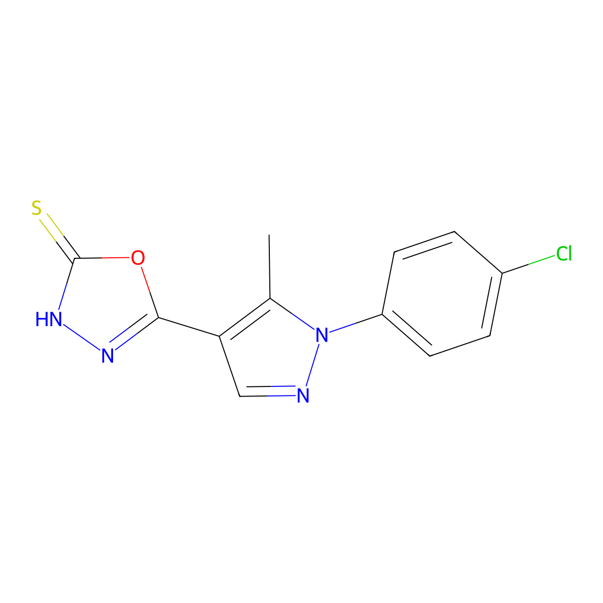5-(1-(4-Chlorophenyl)-5-methyl-1H-pyrazol-4-yl)-1,3,4-oxadiazole-2-thiol molecular structure, CAS 1019089-73-6