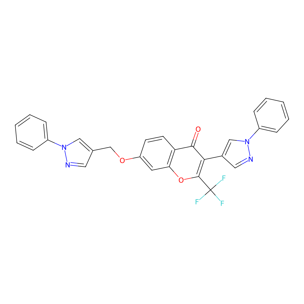 3-(1-Phenylpyrazol-4-yl)-7-[(1-phenylpyrazol-4-yl)methoxy]-2-(trifluoromethyl)chromen-4-one molecular structure, CAS 1019095-00-1