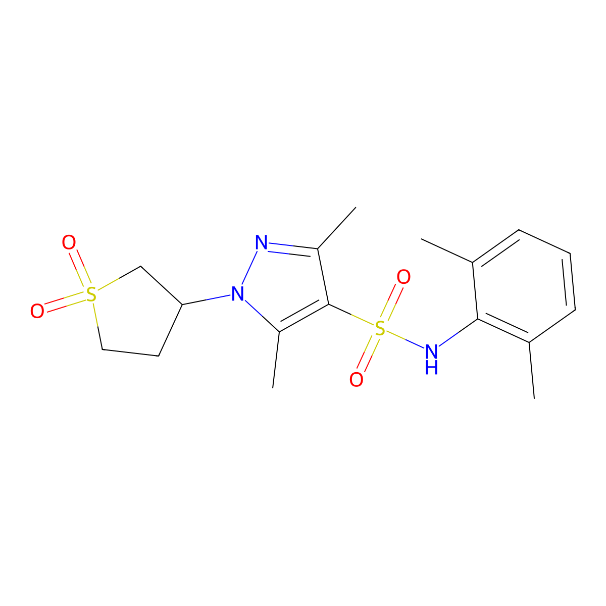 N-(2,6-dimethylphenyl)-1-(1,1-dioxidotetrahydrothiophen-3-yl)-3,5-dimethyl-1H-pyrazole-4-sulfonamide molecular structure, CAS 1019095-01-2