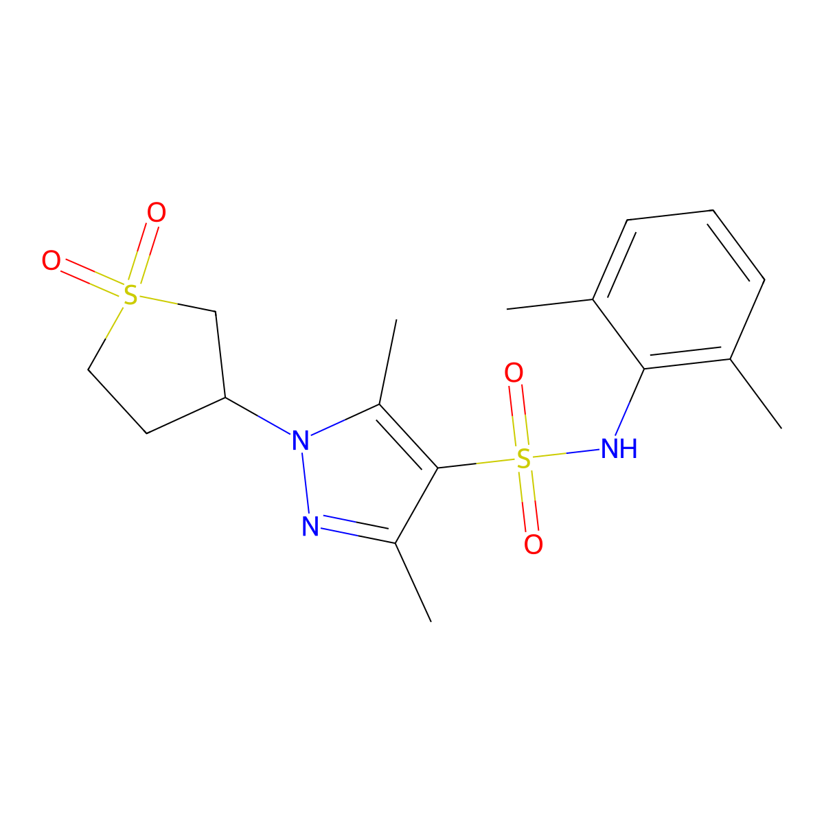 N-(2,6-dimethylphenyl)-1-(1,1-dioxidotetrahydrothiophen-3-yl)-3,5-dimethyl-1H-pyrazole-4-sulfonamide molecular structure, CAS 1019095-01-2