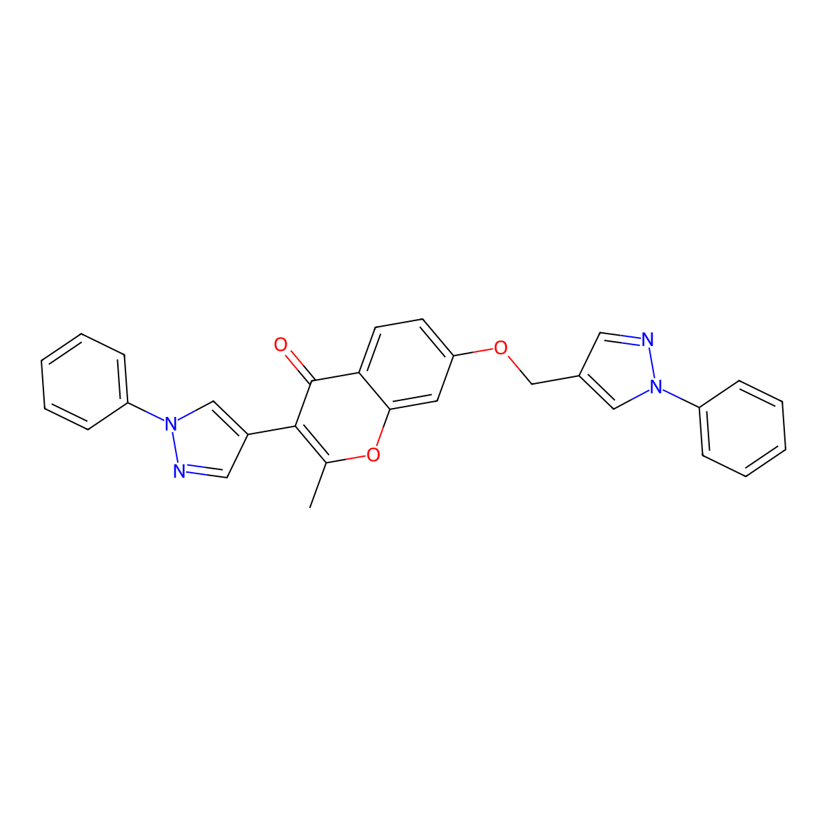 2-Methyl-3-(1-phenylpyrazol-4-yl)-7-[(1-phenylpyrazol-4-yl)methoxy]chromen-4-one molecular structure, CAS 1019095-03-4
