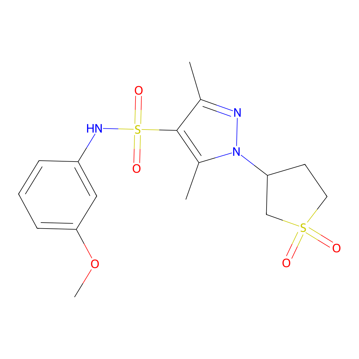 1-(1,1-dioxidotetrahydrothiophen-3-yl)-N-(3-methoxyphenyl)-3,5-dimethyl-1H-pyrazole-4-sulfonamide molecular structure, CAS 1019095-04-5