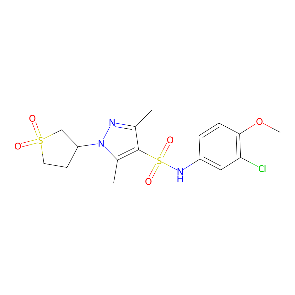 N-(3-chloro-4-methoxyphenyl)-1-(1,1-dioxidotetrahydrothiophen-3-yl)-3,5-dimethyl-1H-pyrazole-4-sulfonamide molecular structure, CAS 1019095-05-6