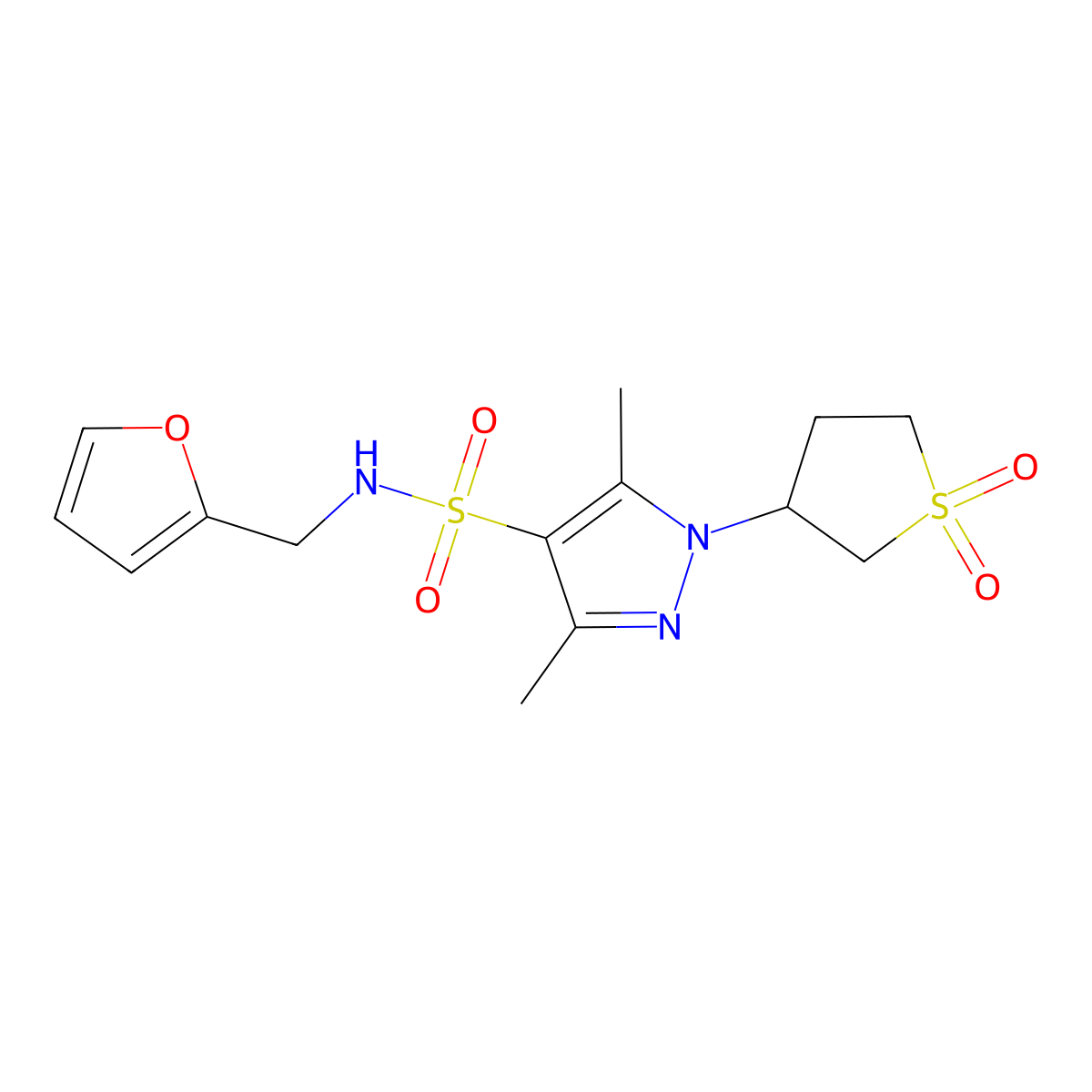 1-(1,1-dioxidotetrahydrothiophen-3-yl)-N-(furan-2-ylmethyl)-3,5-dimethyl-1H-pyrazole-4-sulfonamide molecular structure, CAS 1019095-19-2